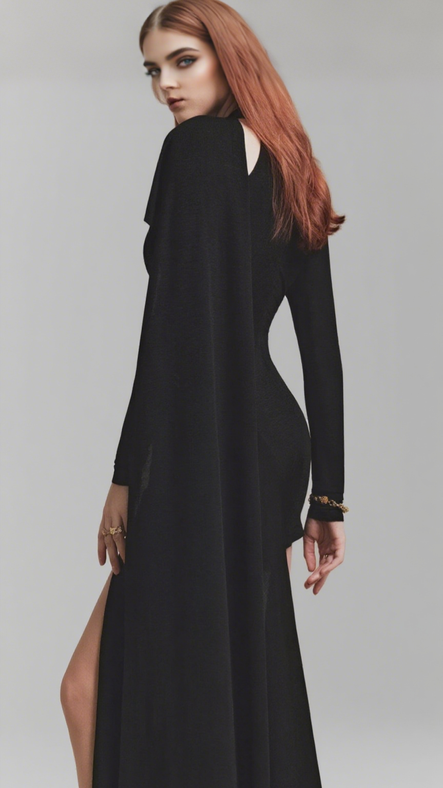 black Off-shoulder bodycon Mini Dress with Cape