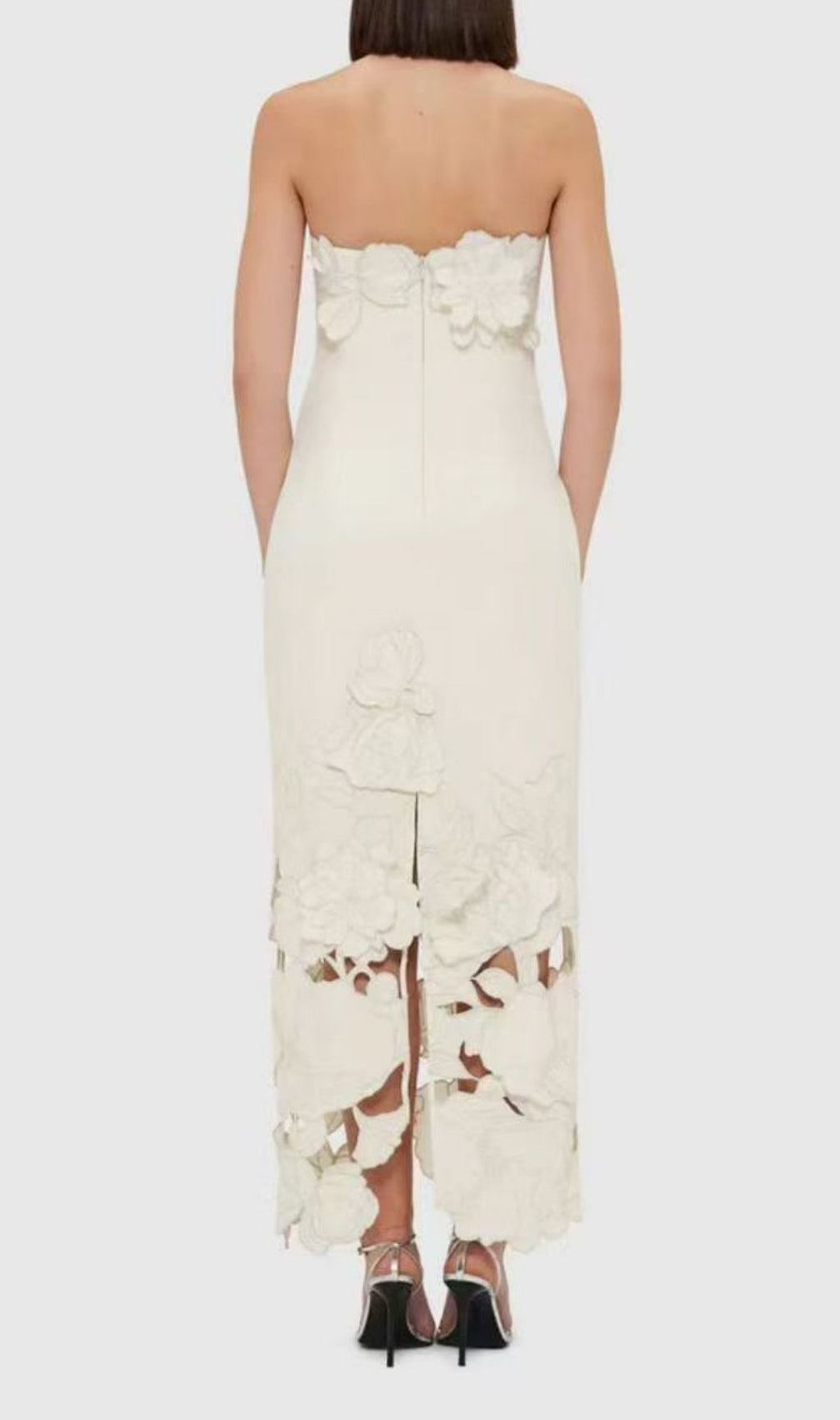 Rayna White Floral Appliqué Bustier Maxi Gown