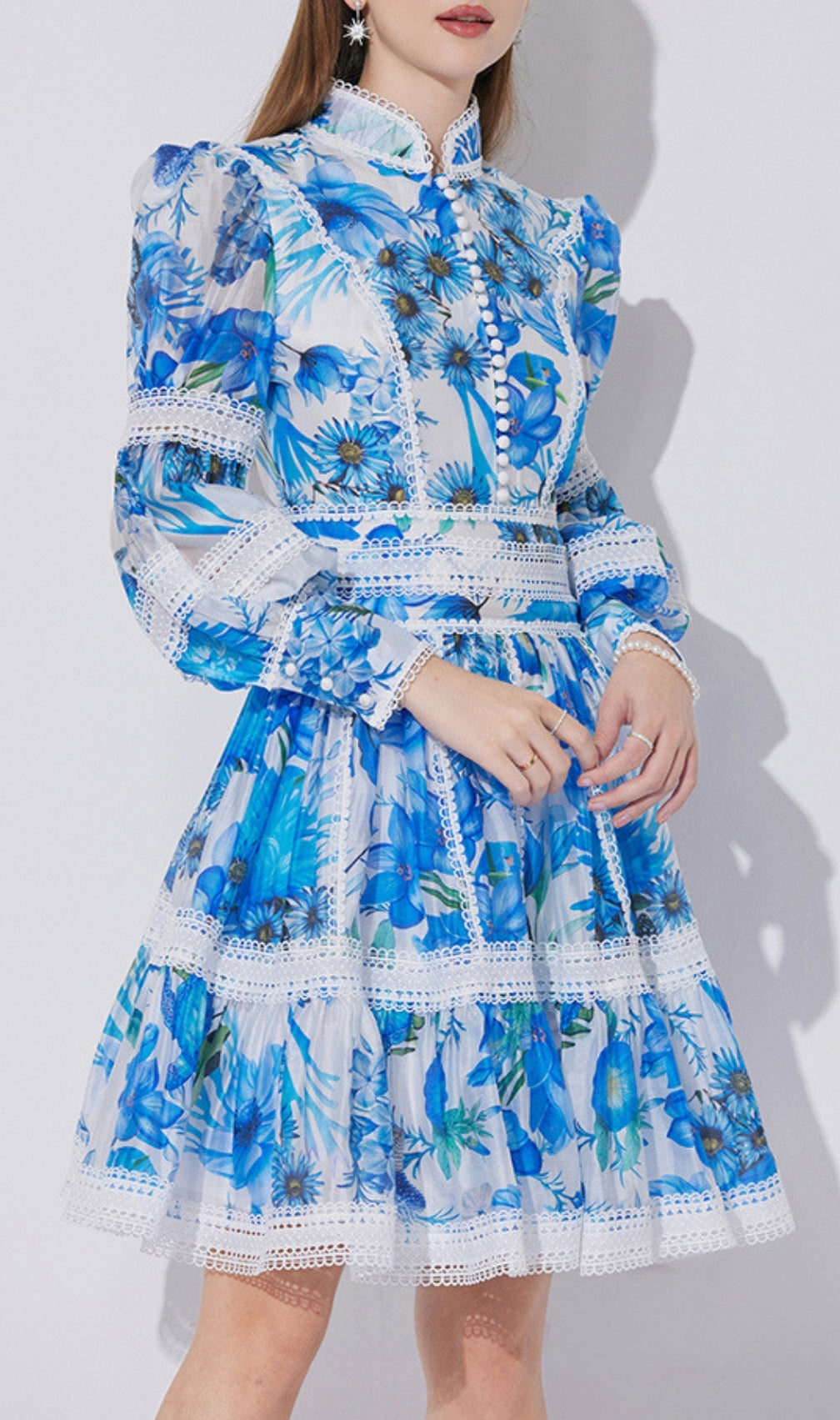 Erlene Blue Long Sleeve Mini Dress