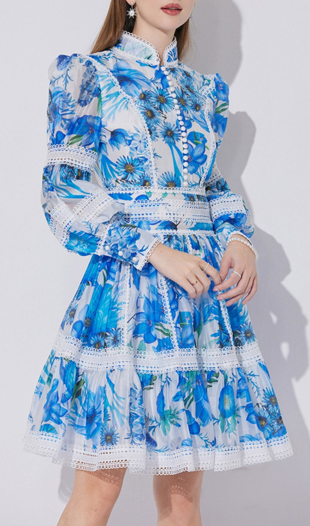 Erlene Blue Long Sleeve Mini Dress