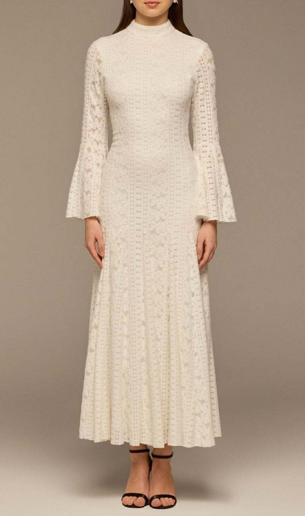 Kieu White Lace Maxi Dress | Elegant Bell Sleeve Gown for Special Occasions