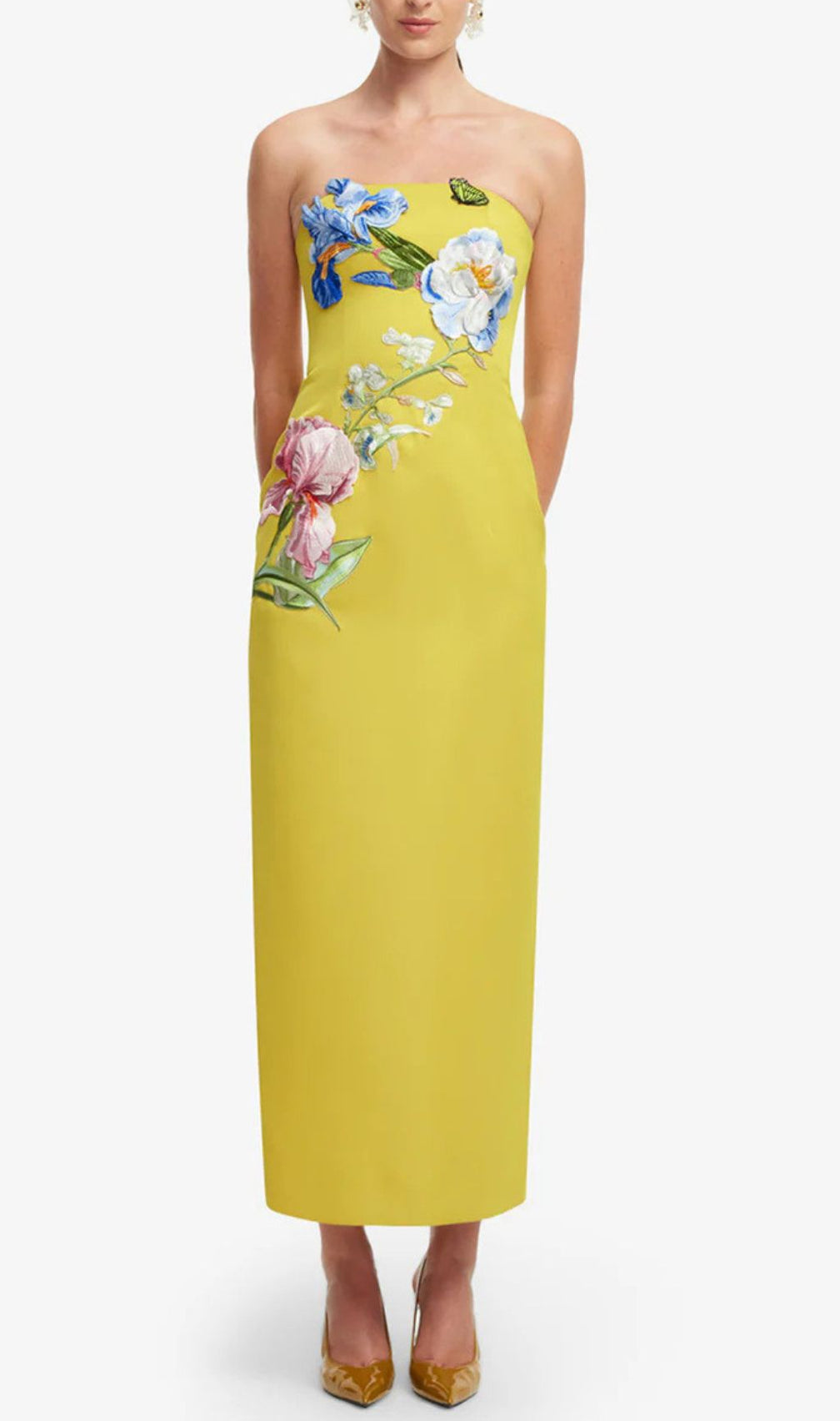 Jeneth Yellow Strapless Flower Maxi Dress