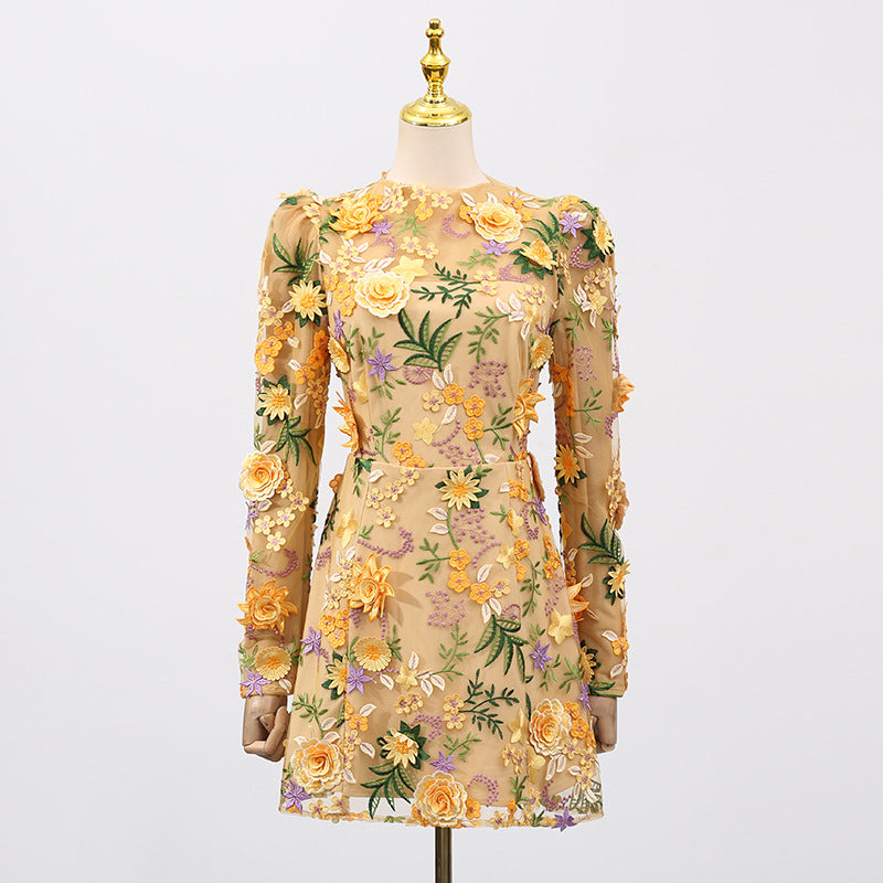 Emrys Flower Embroidery Long Sleeve Mini Dress