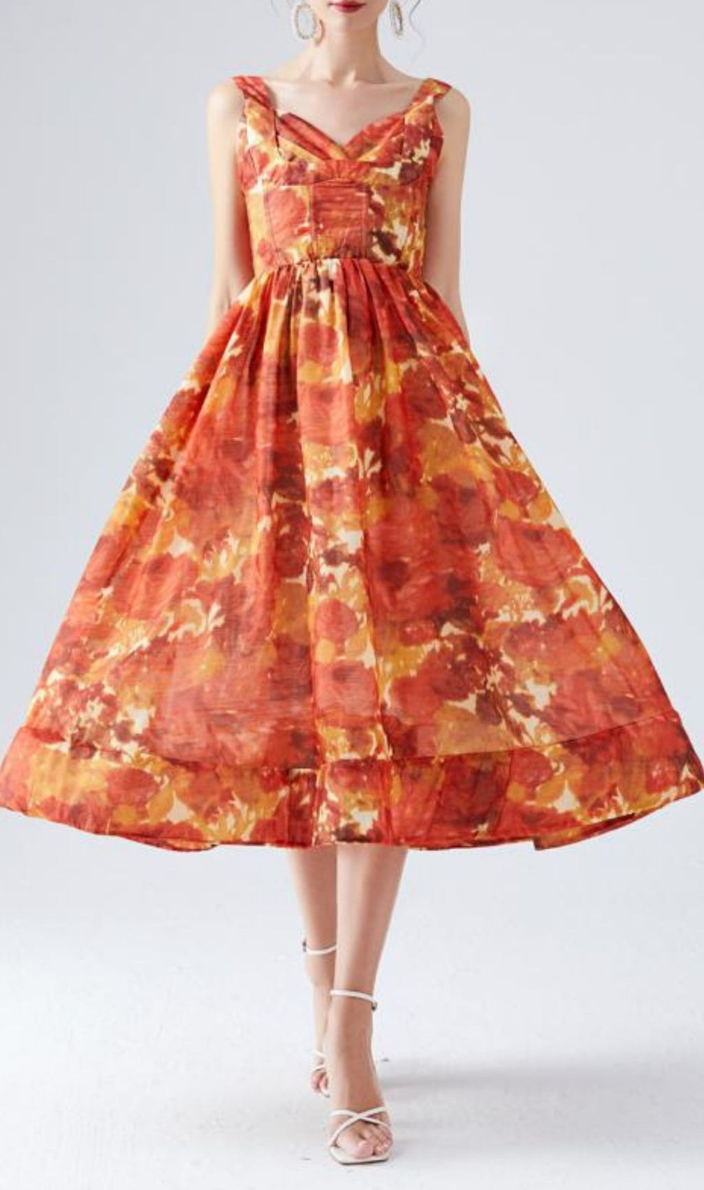 Kamana Sunset Bloom Midi Dress - Vibrant Bohemian Chic for Women