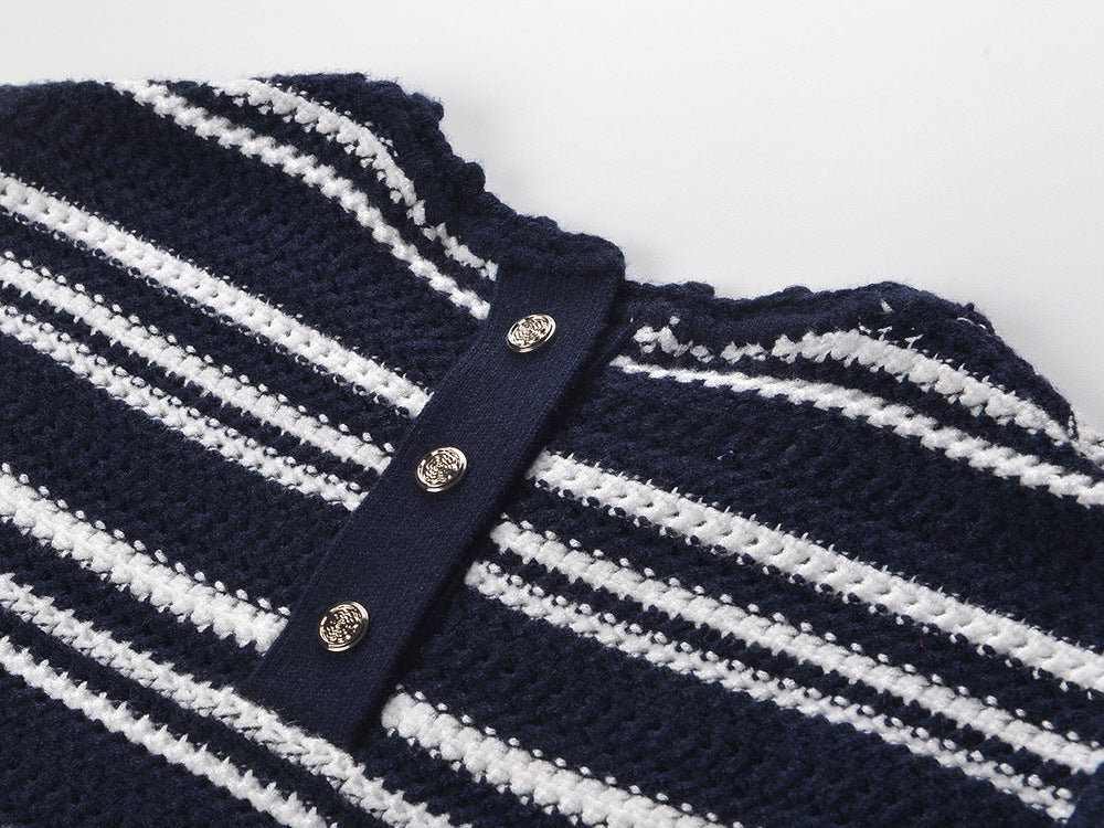 Chic Striped Rib-Knit Mini Dress - Sleeveless Crochet Style for Women