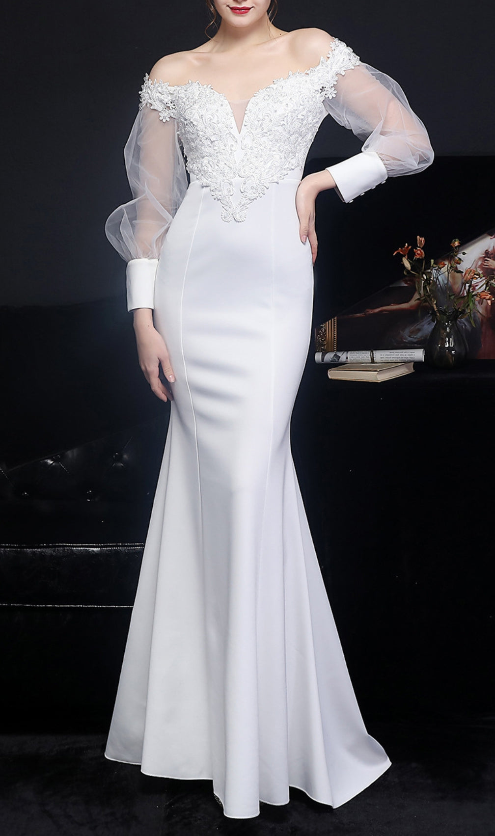 Chryse White Flower Embroidery Maxi Wedding Dress