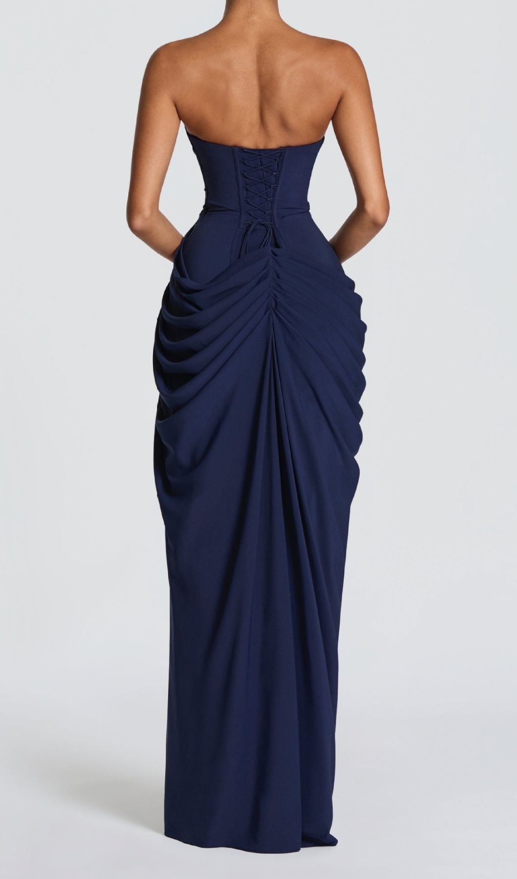 Kellyn Navy Strapless Corset Maxi Dress | Sculpting Elegance & Thigh-High Slit