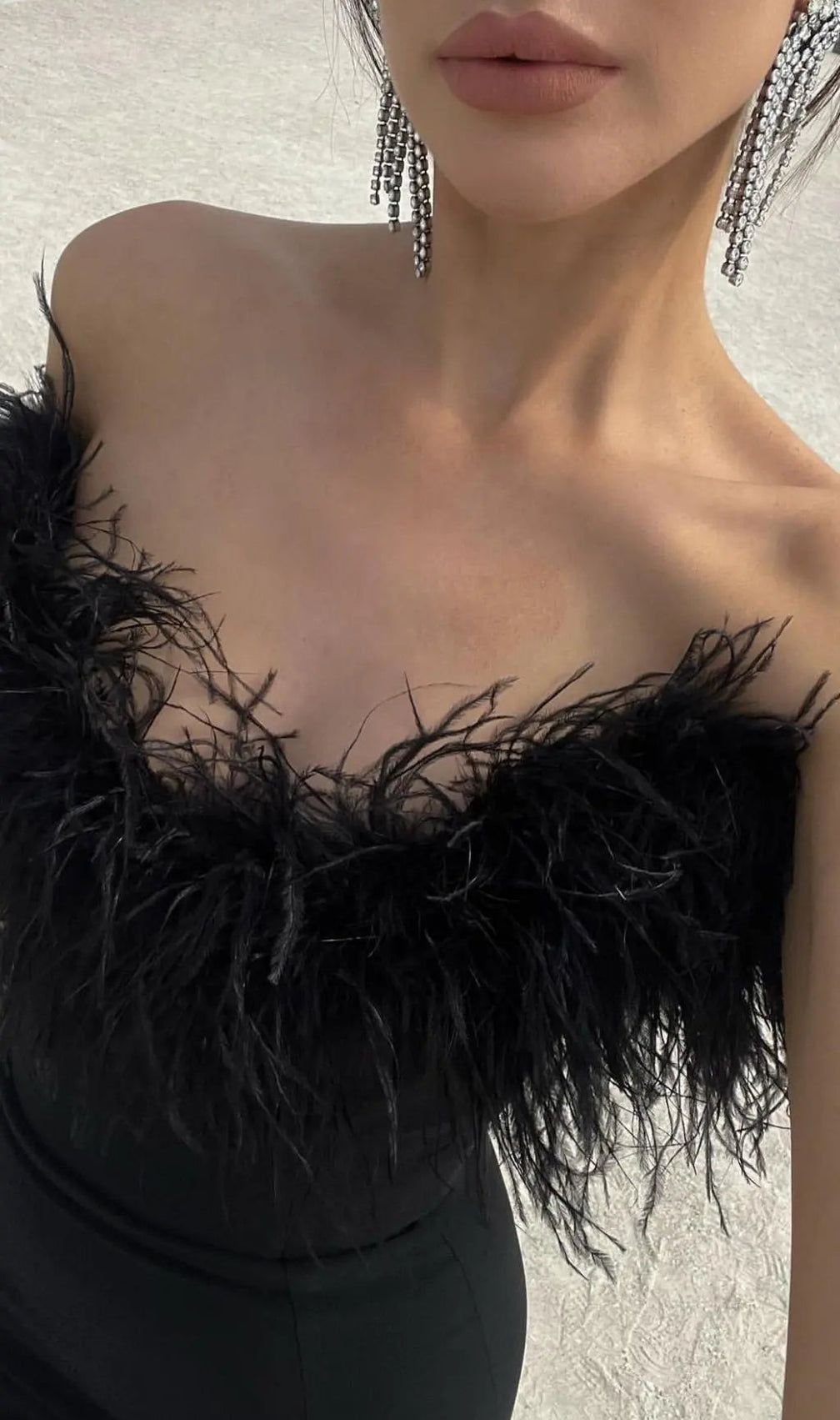 Feather Bodycon Maxi Dress In Black