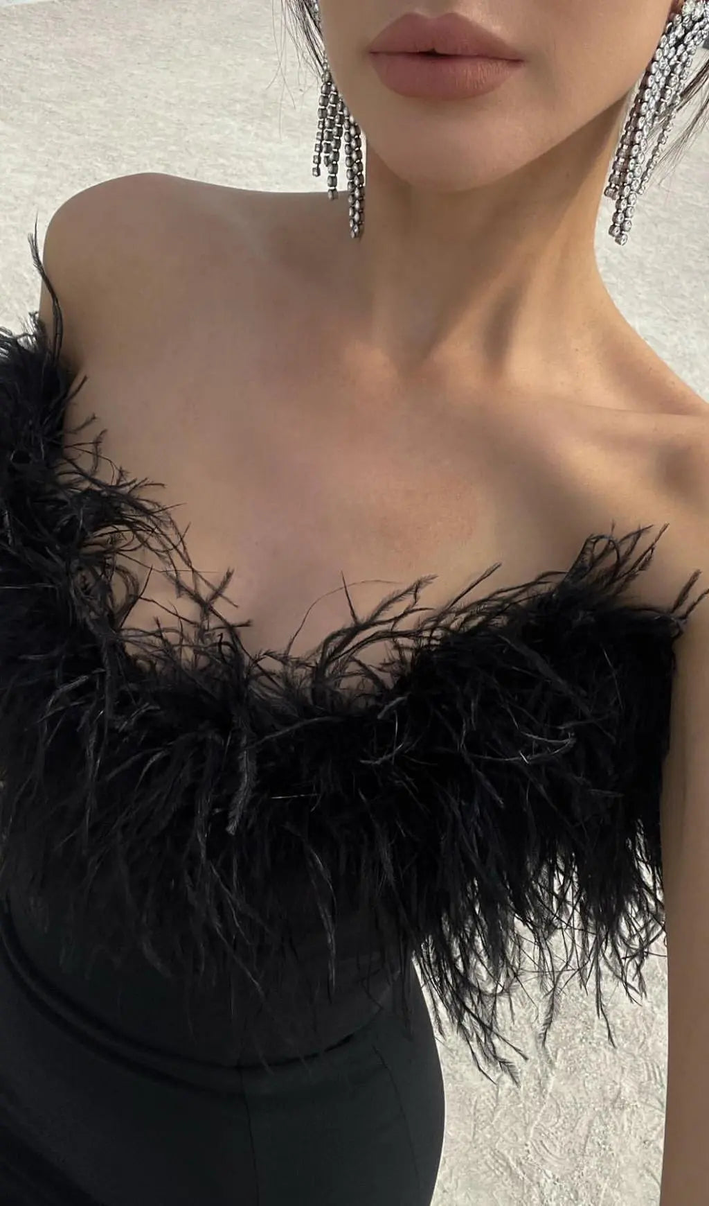 Feather Bodycon Maxi Dress In Black