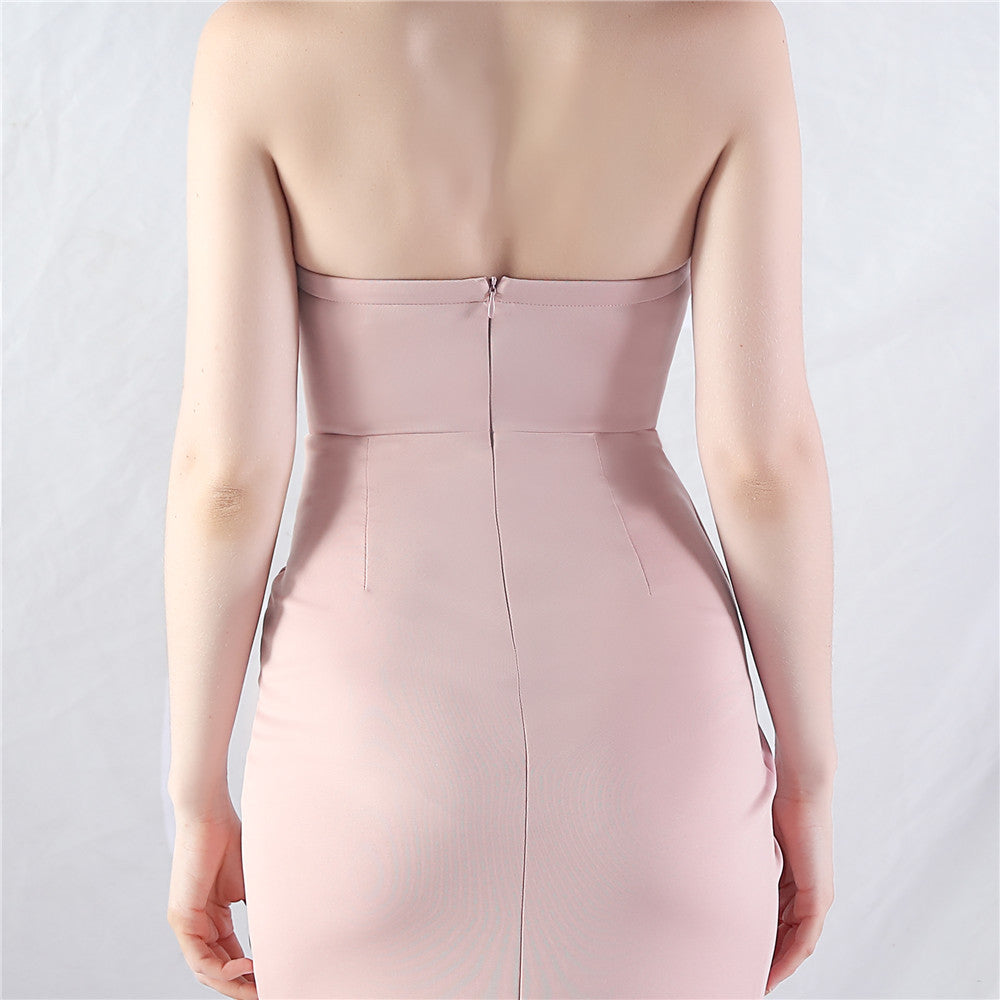 Chizue Pink Strapless Corset Split Maxi Dress