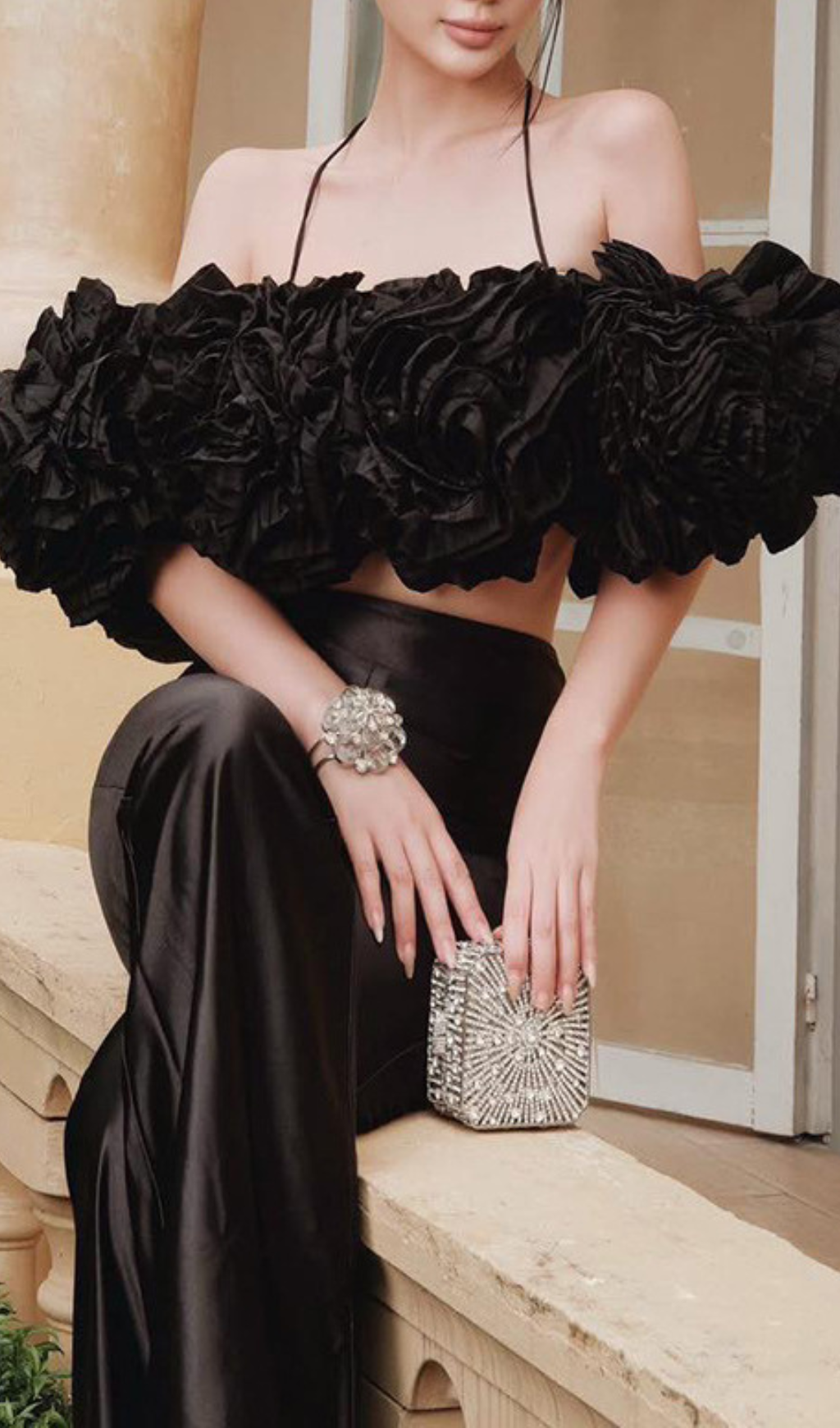 Hypatia Black Flower Crop Top