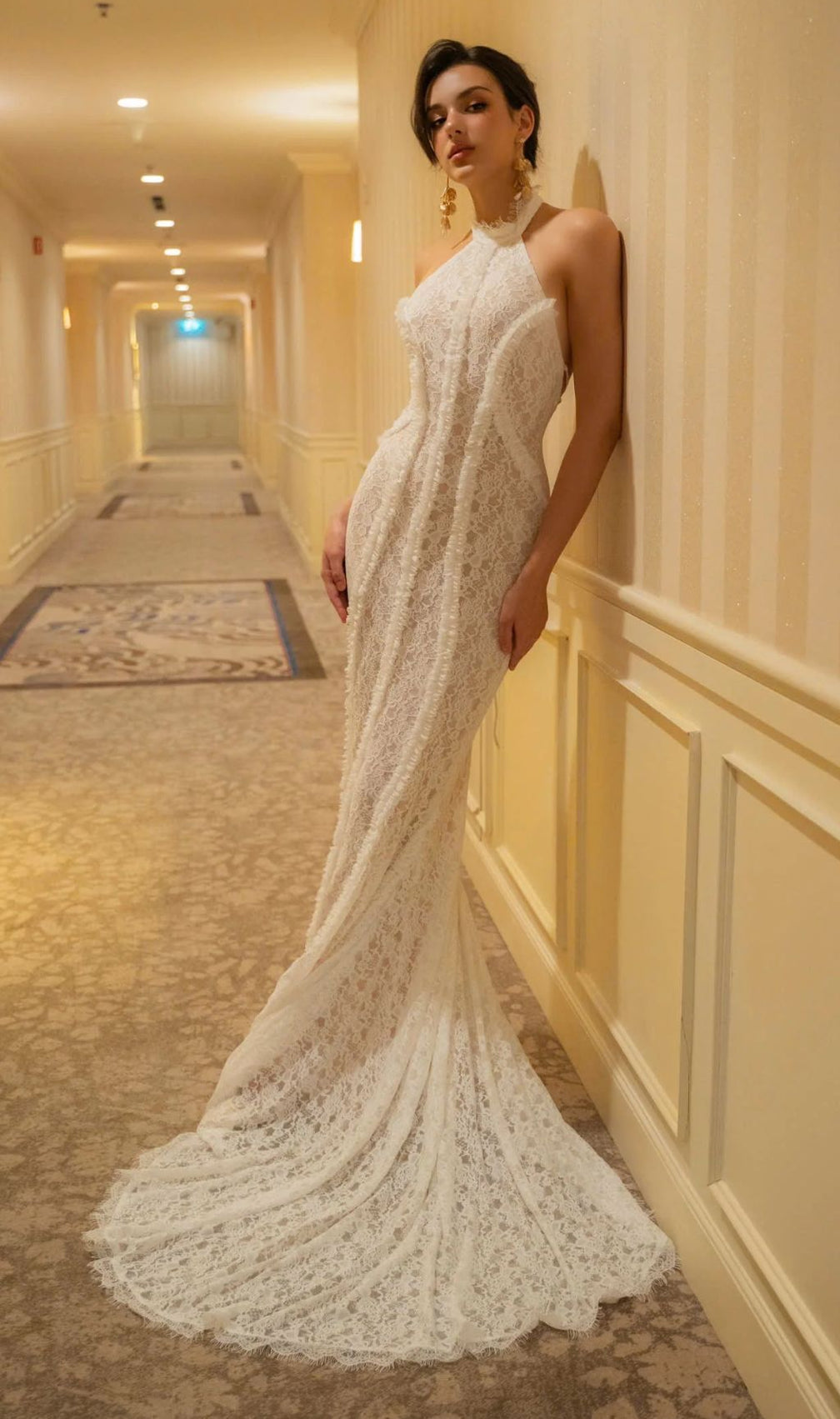 Gauge White Lace Maxi Wedding Dress