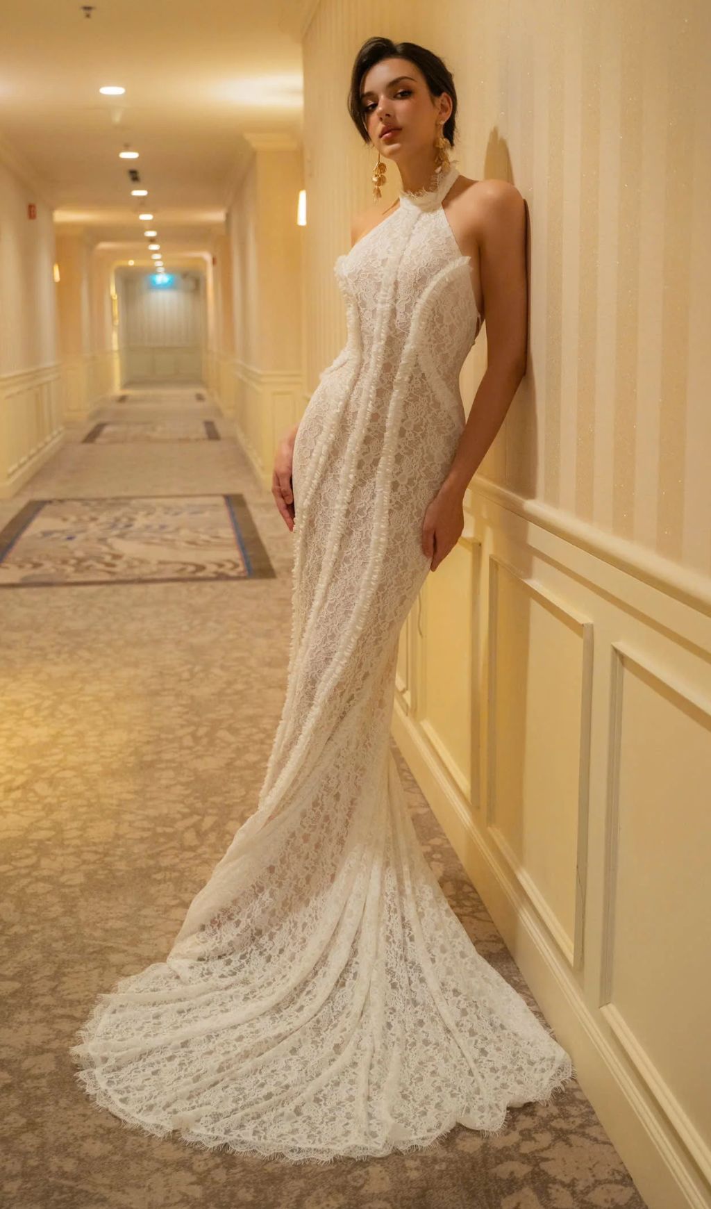 Gauge White Lace Maxi Wedding Dress