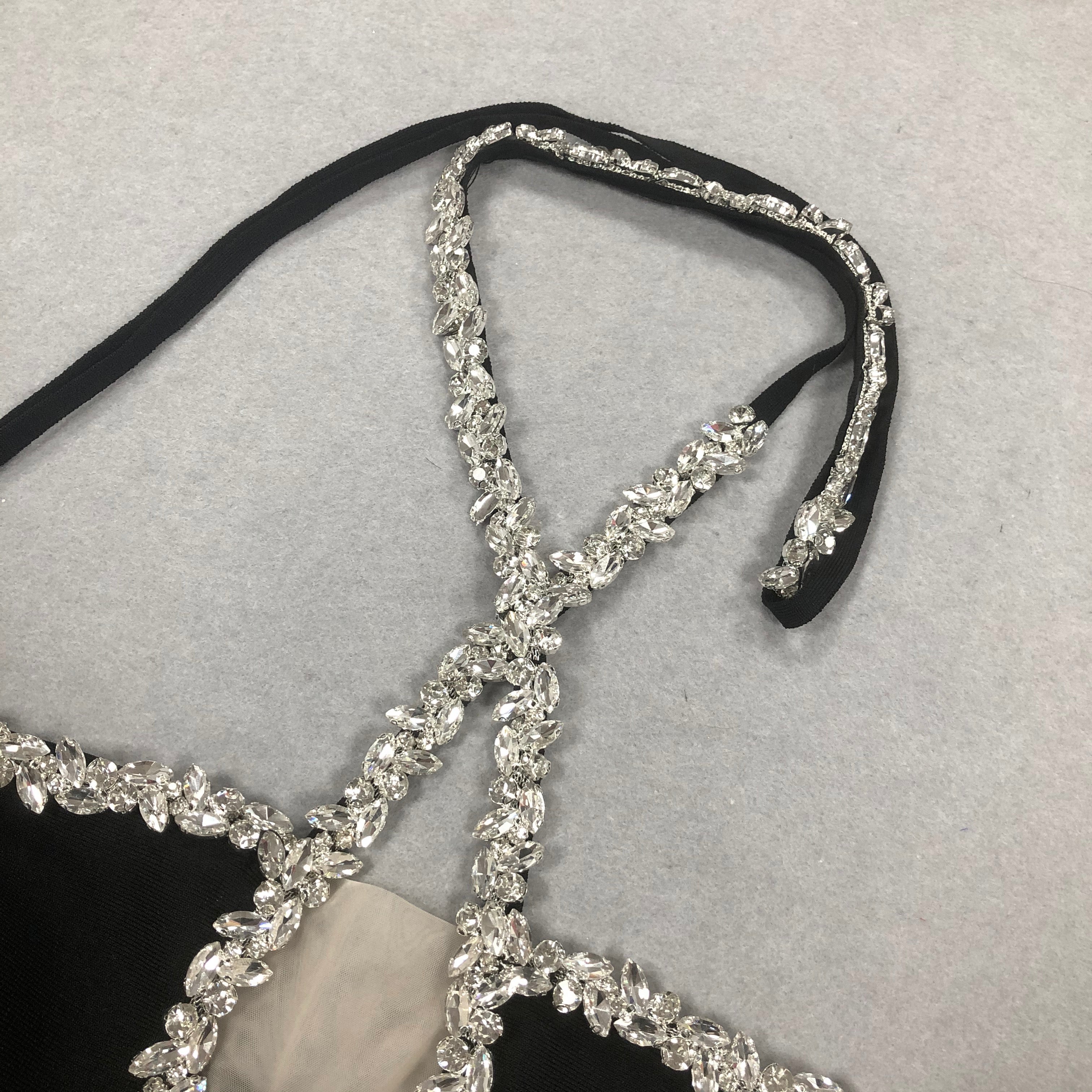 Bellini Black Halter Crystal Maxi Dress