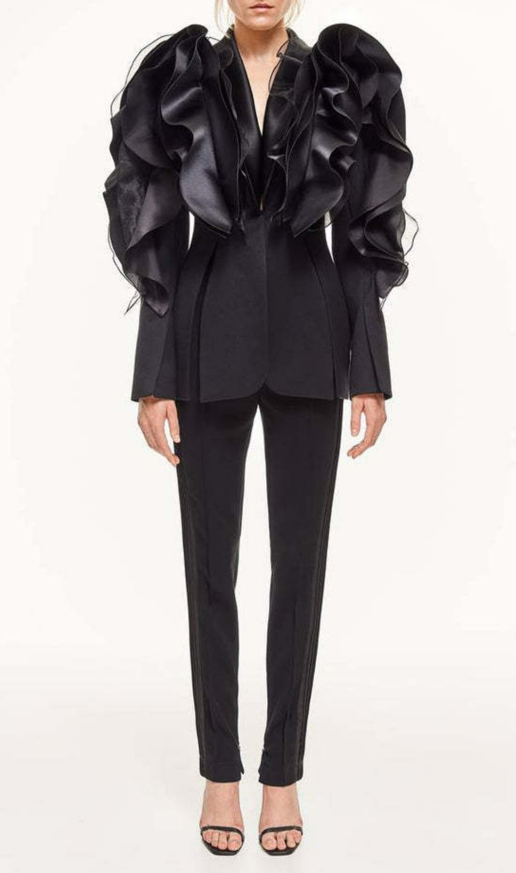 Elexis Black Ruffle Blazer