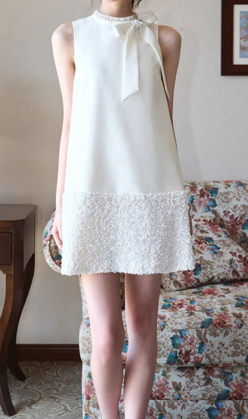 Gayle White Bow Sequin Mini Dress