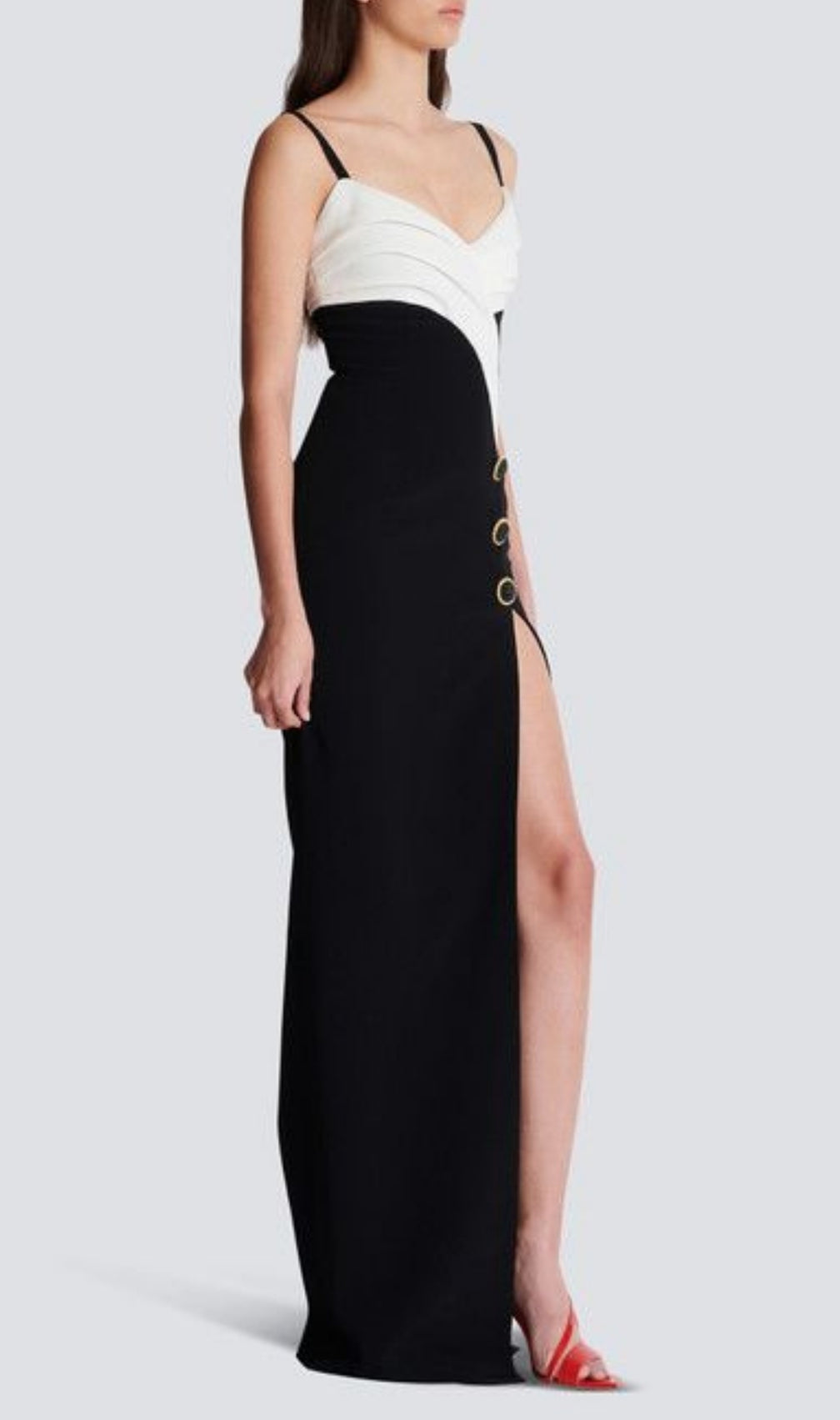 Etoile Black White Patchwork Slit Maxi Dress