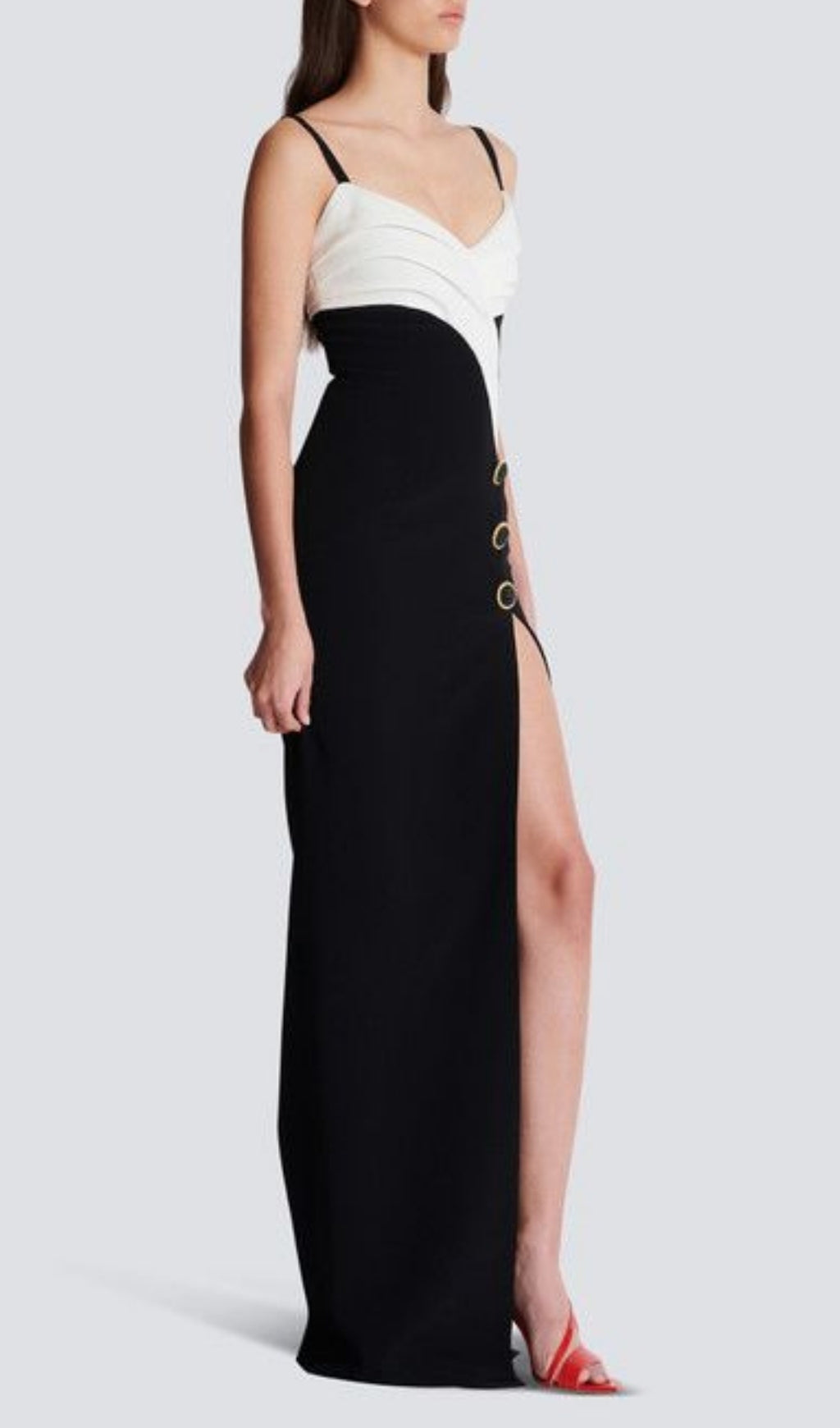 Etoile Black White Patchwork Slit Maxi Dress