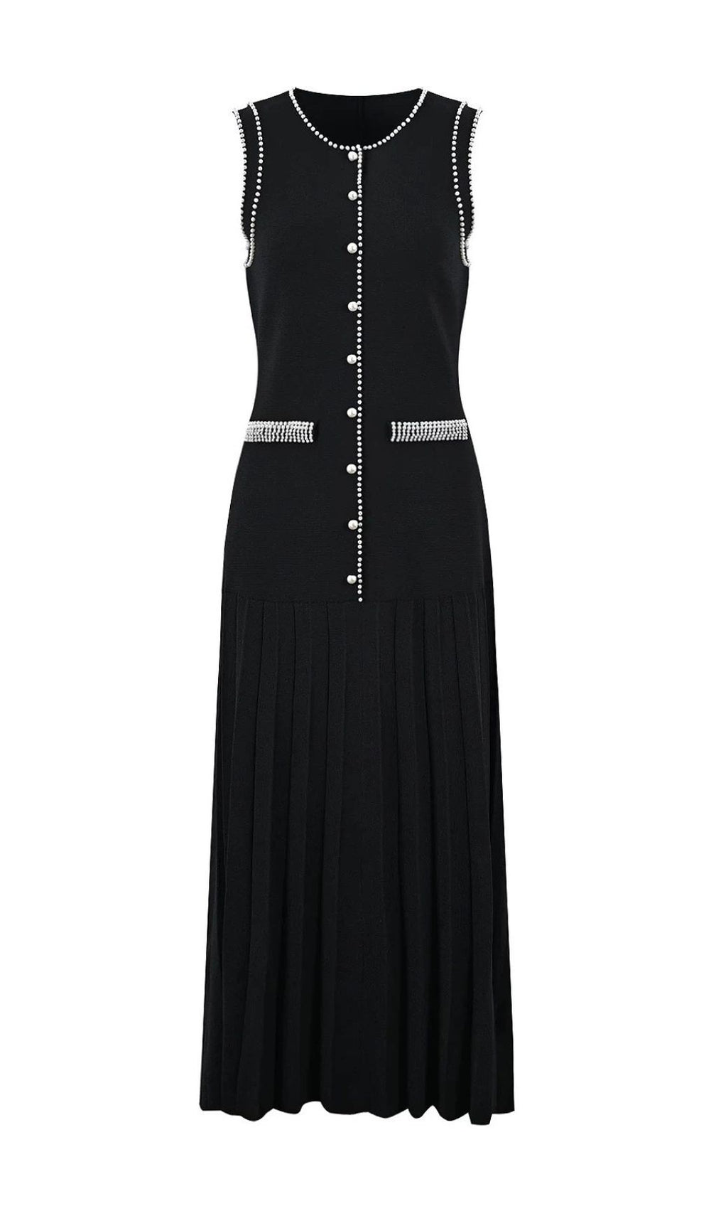 Fatin Black Knit Beaded Cardigan & Midi Dress