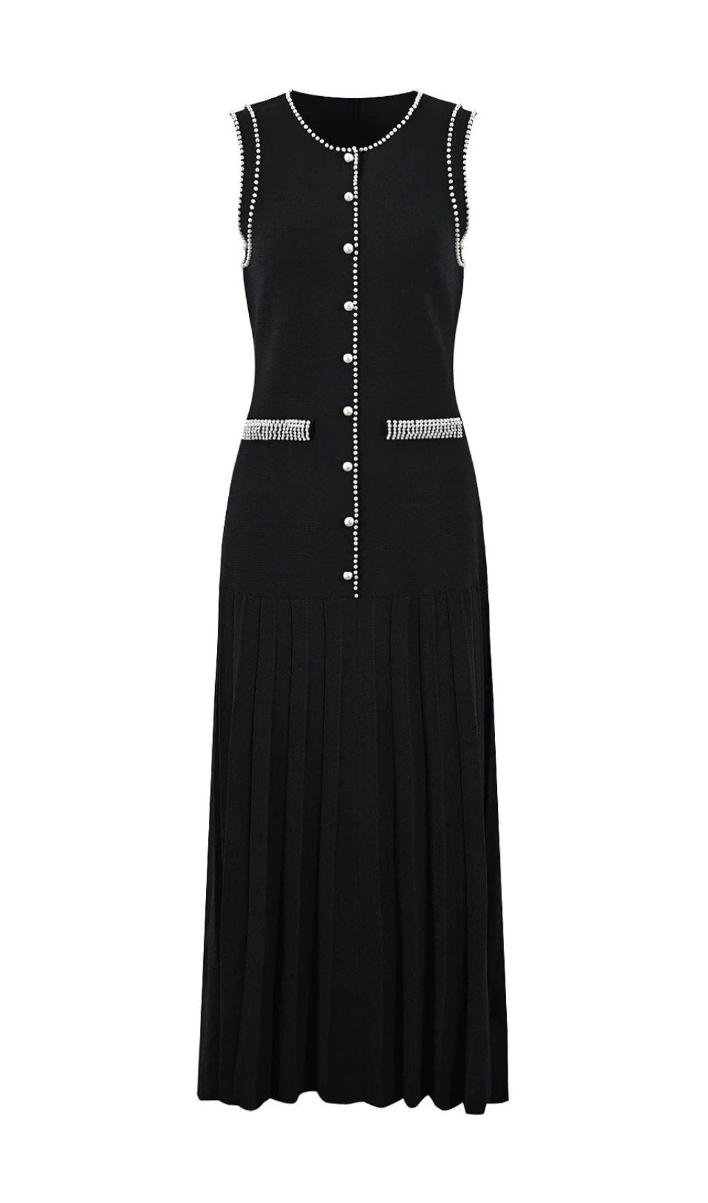 Fatin Black Knit Beaded Cardigan & Midi Dress