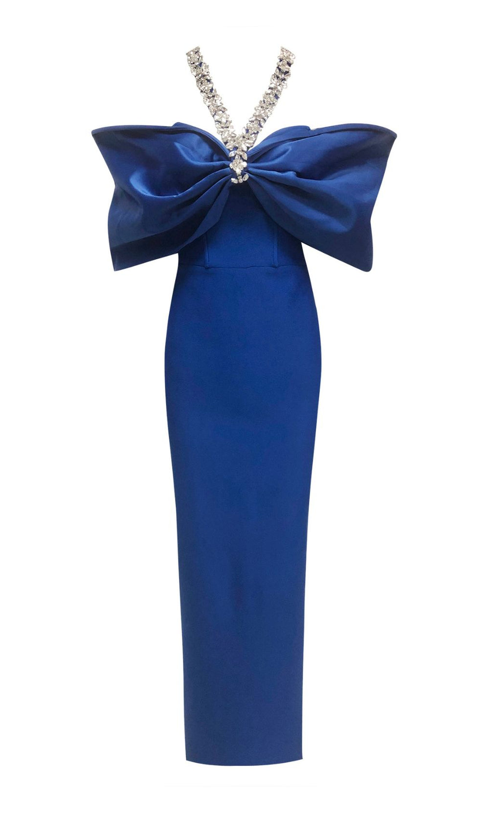 Elwilda Blue Off-Shoulder Halter Maxi Dress