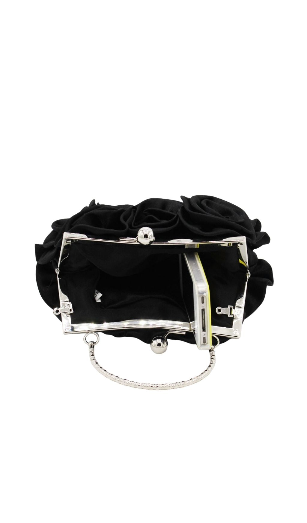 Adahy Black Rose Petal Satin Clutch Handbag | Elegant Evening Purse for Women