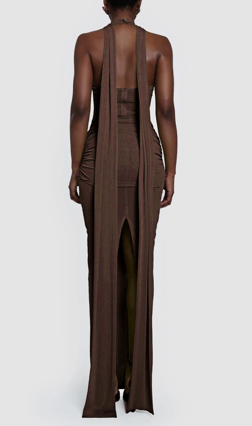 Guoda Coffee Halter Strap Maxi Dress