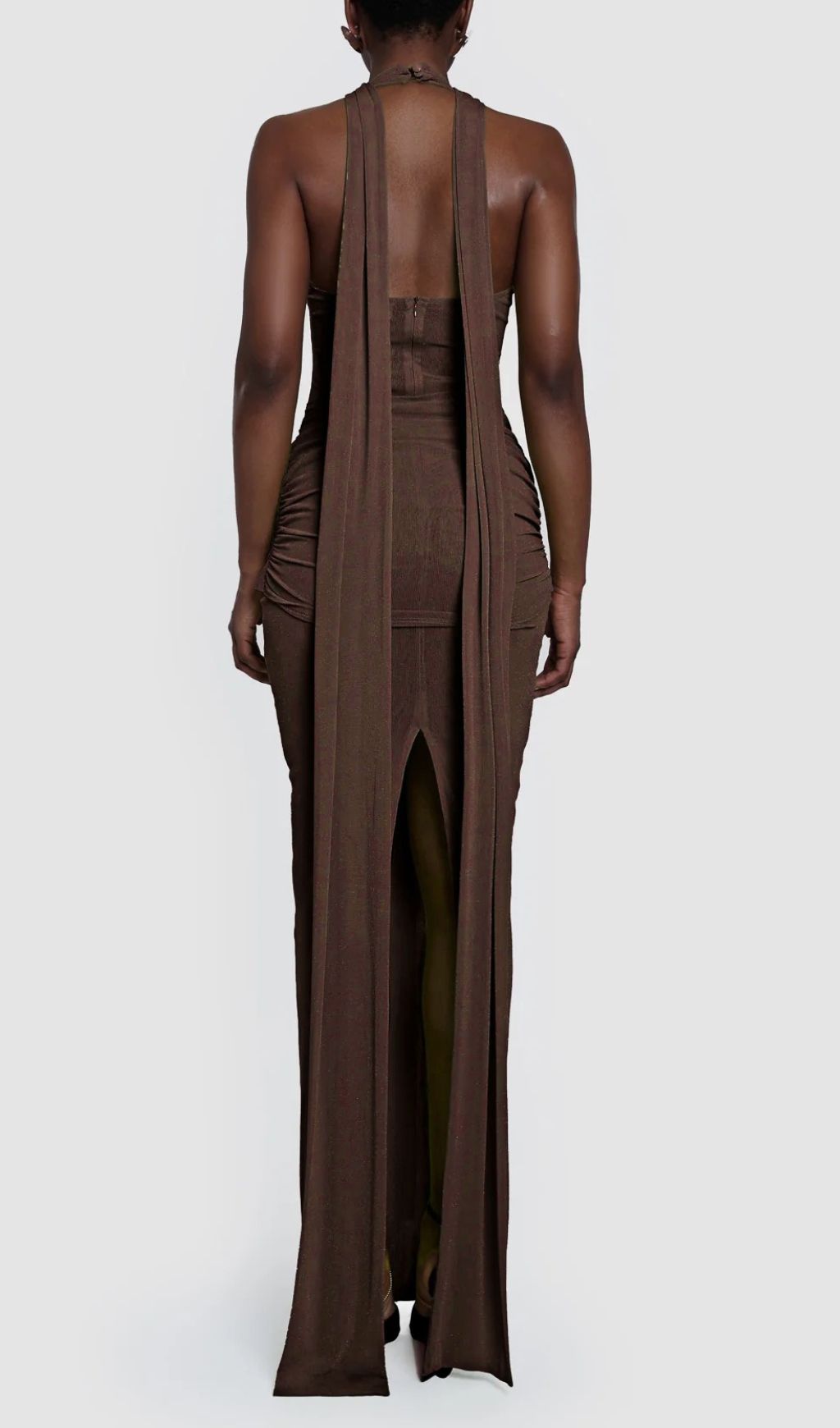 Guoda Coffee Halter Strap Maxi Dress