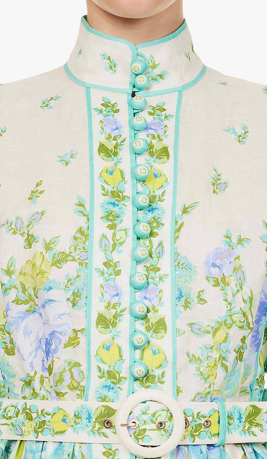 High-Neck Long Sleeve Midi Dress In White