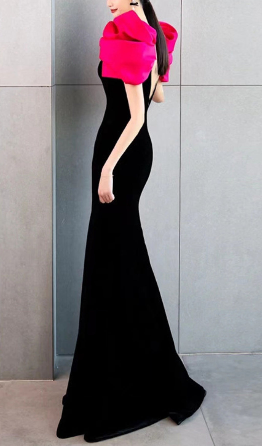 Red Puff Sleeve Black Maxi Dress