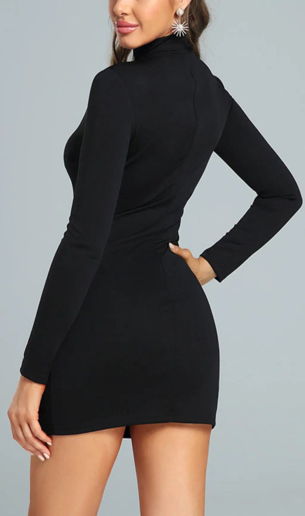 High Neck Asymmetrical Mini Bodycon Dress
