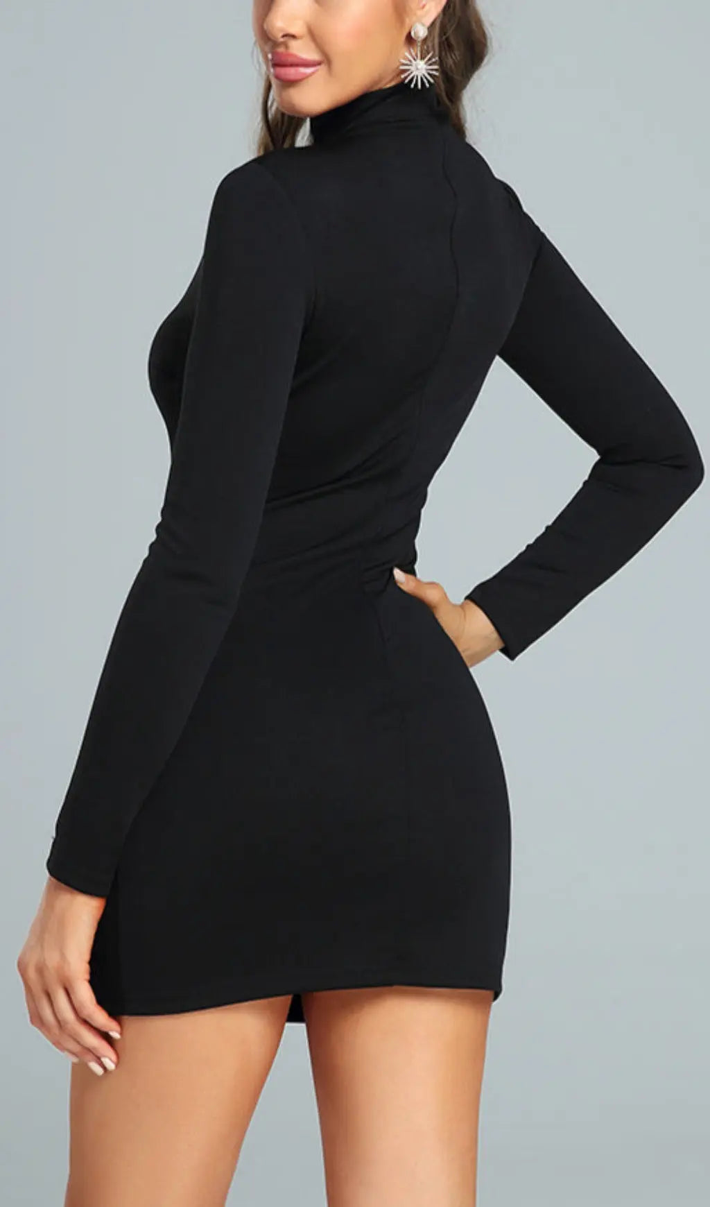 High Neck Asymmetrical Mini Bodycon Dress