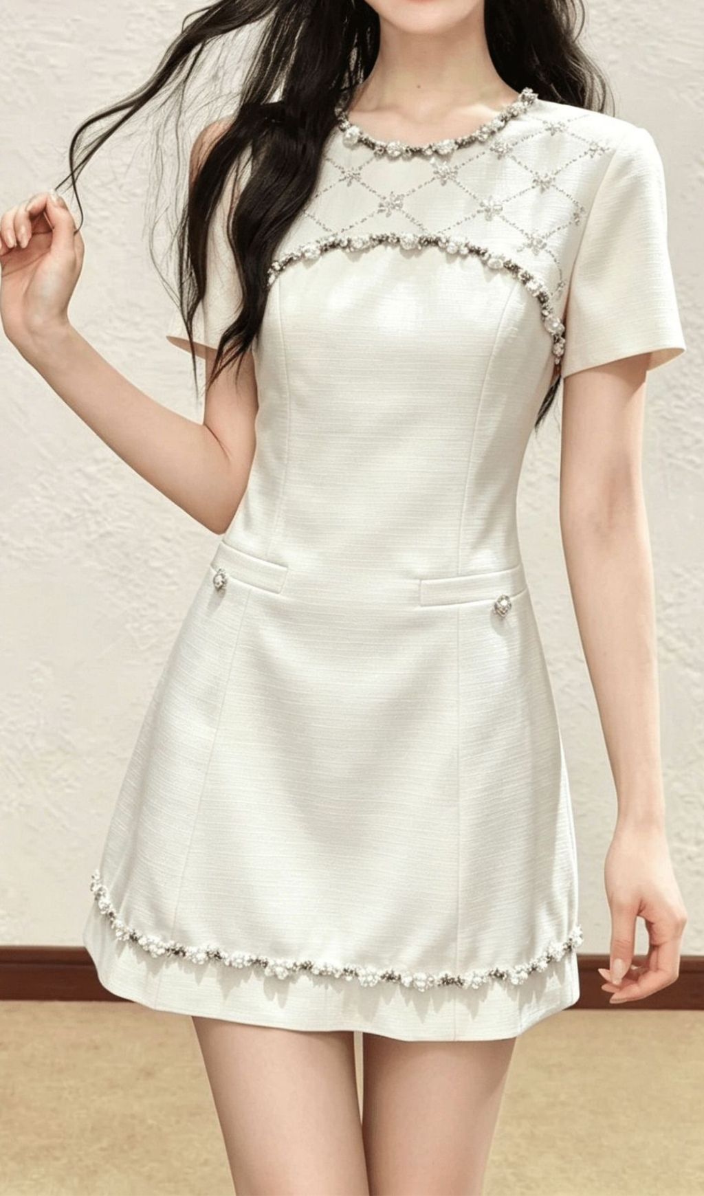 Kimberly Short Sleeve Beaded Mini Dress