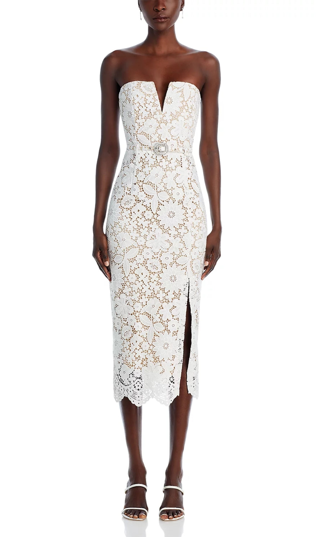 Charlotte Strapless Embroidery Midi Dress