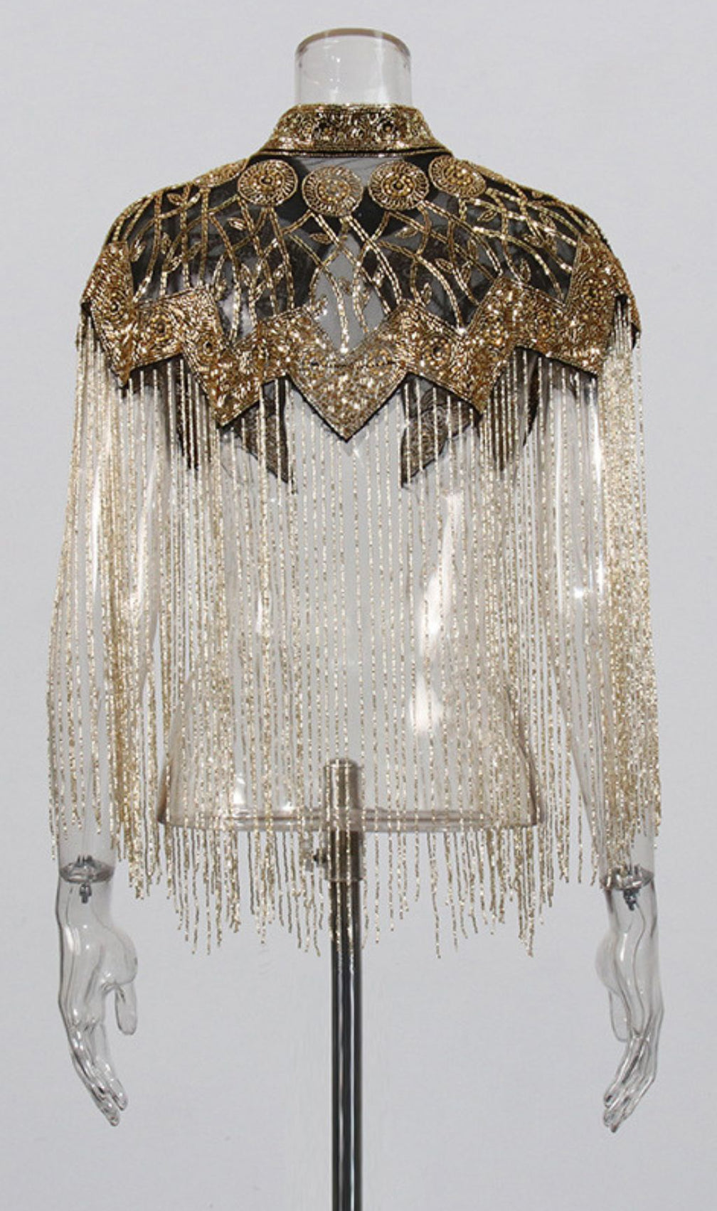 Glamorous Idana Gold Beaded Fringe Cape Shawl for Evening & Special Occasions