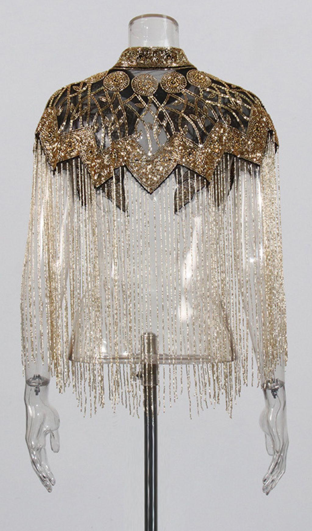 Glamorous Idana Gold Beaded Fringe Cape Shawl for Evening & Special Occasions