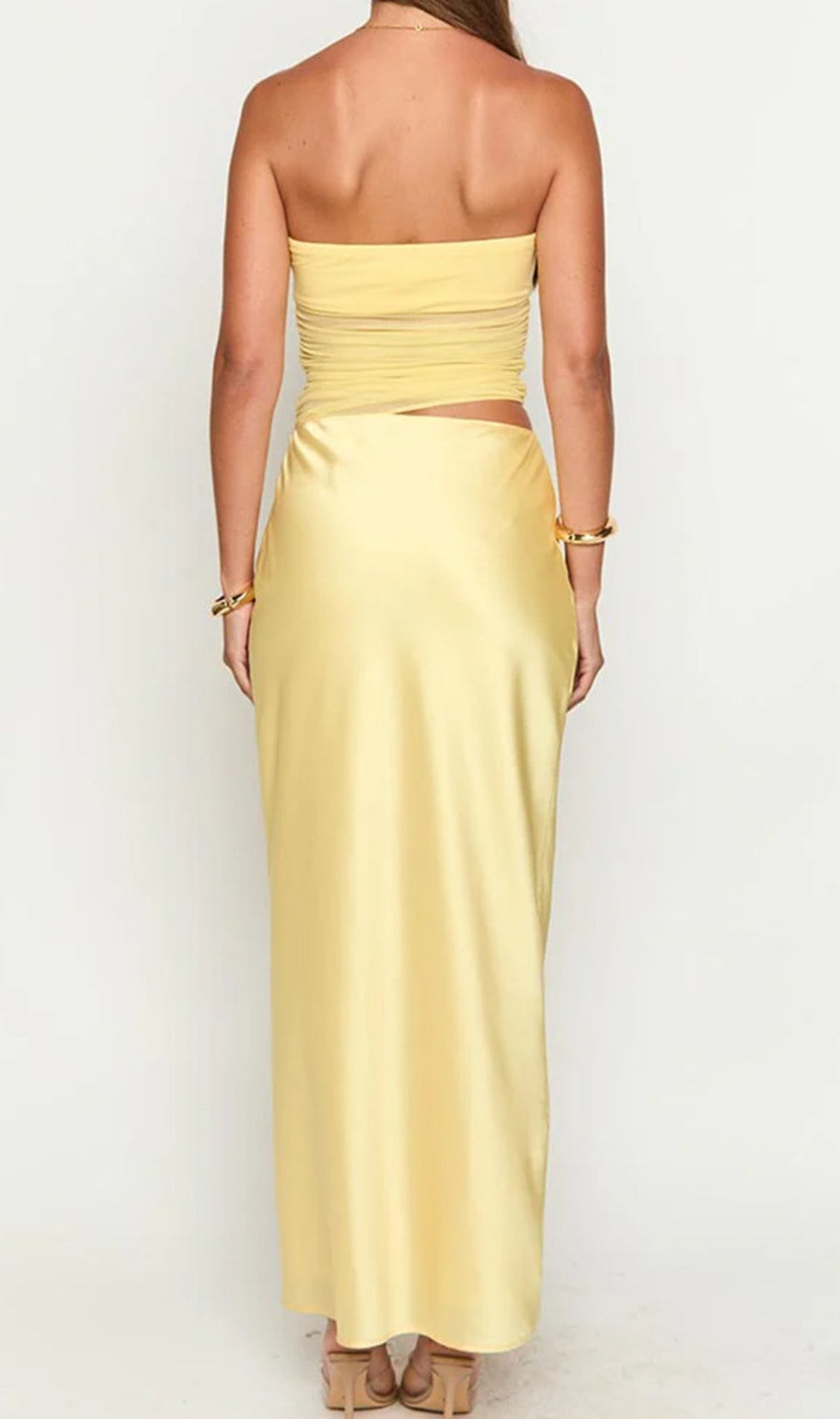 Devorit Yellow Mesh Maxi Dress