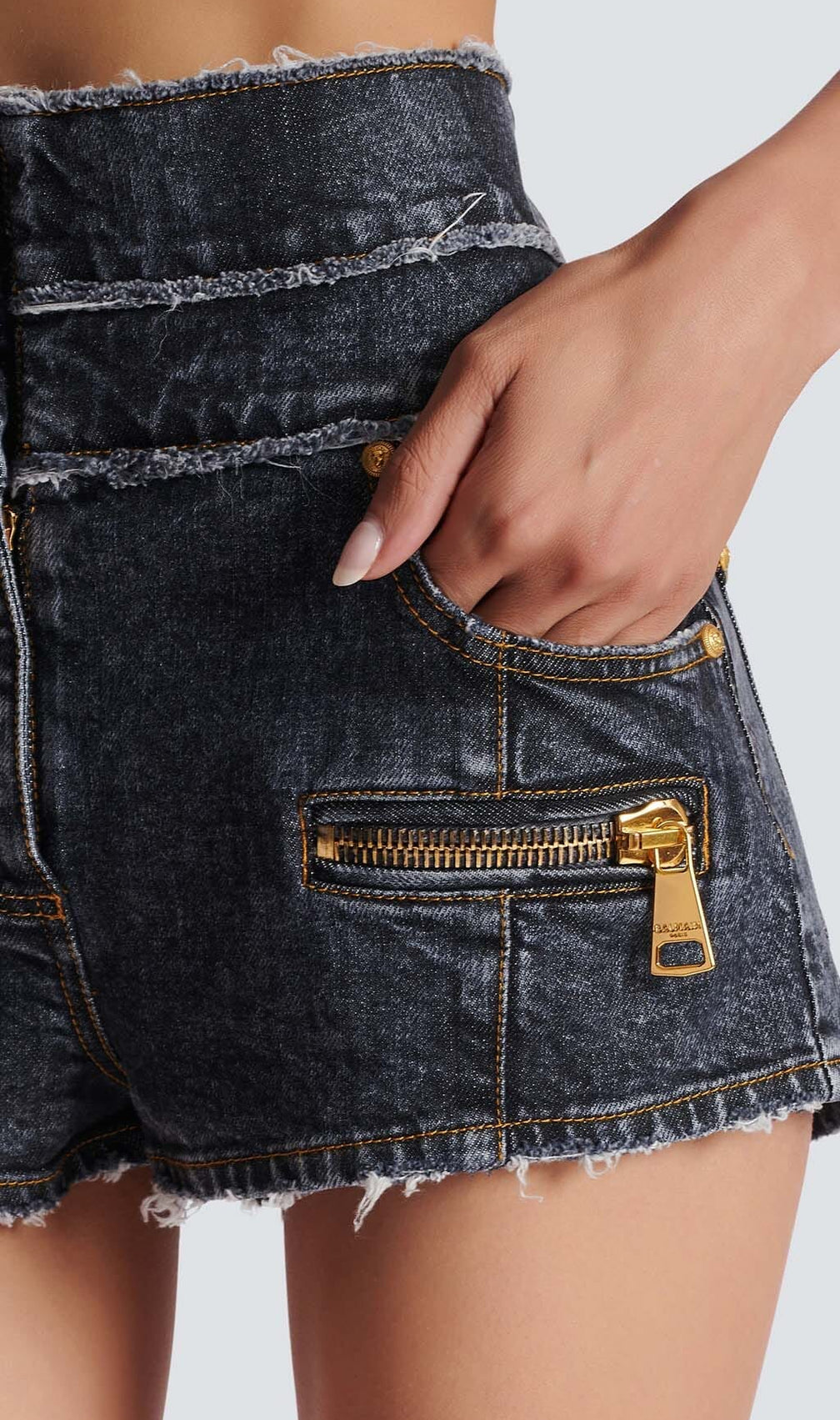 High-Waisted Faded Denim Two Pieces Set