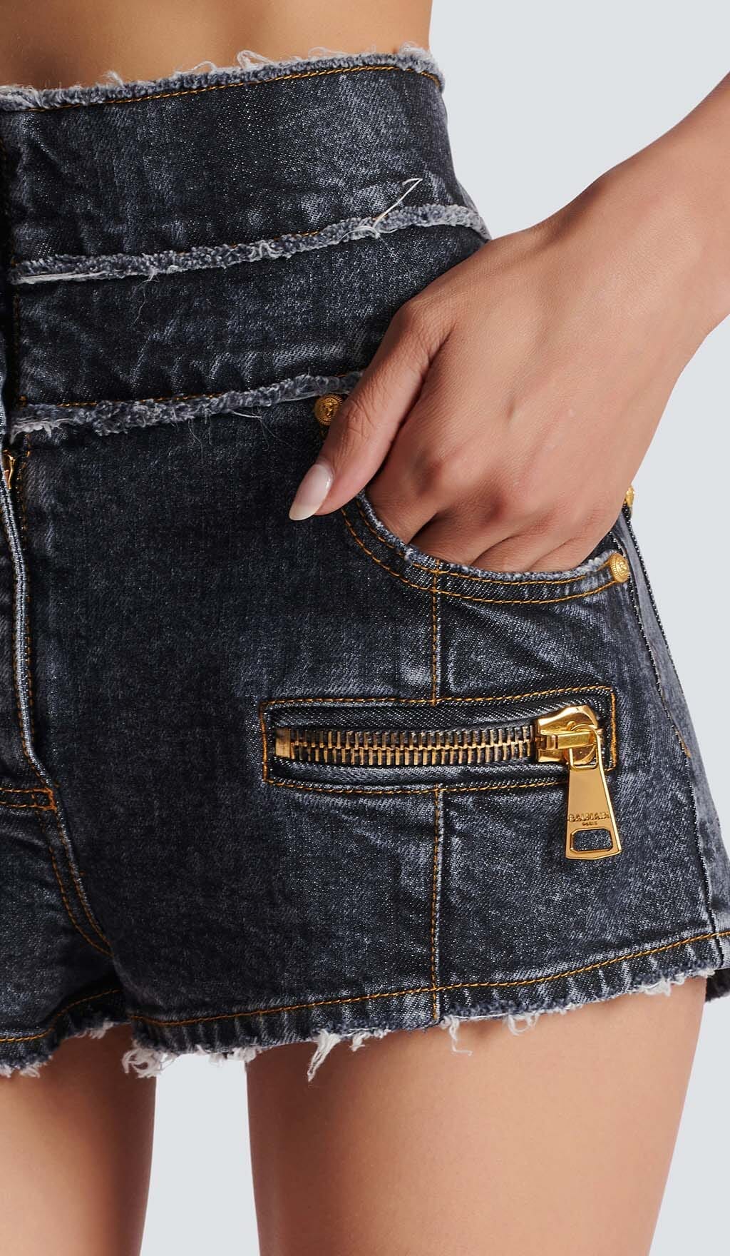 High-Waisted Faded Denim Two Pieces Set