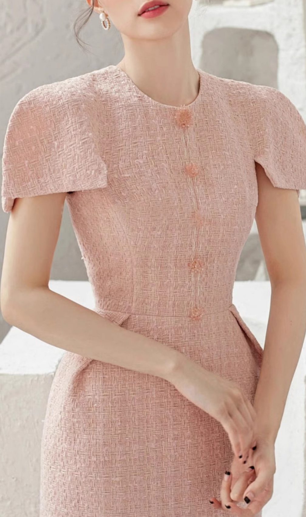 Amabel Pink Tweeds Bodycon Midi Dress