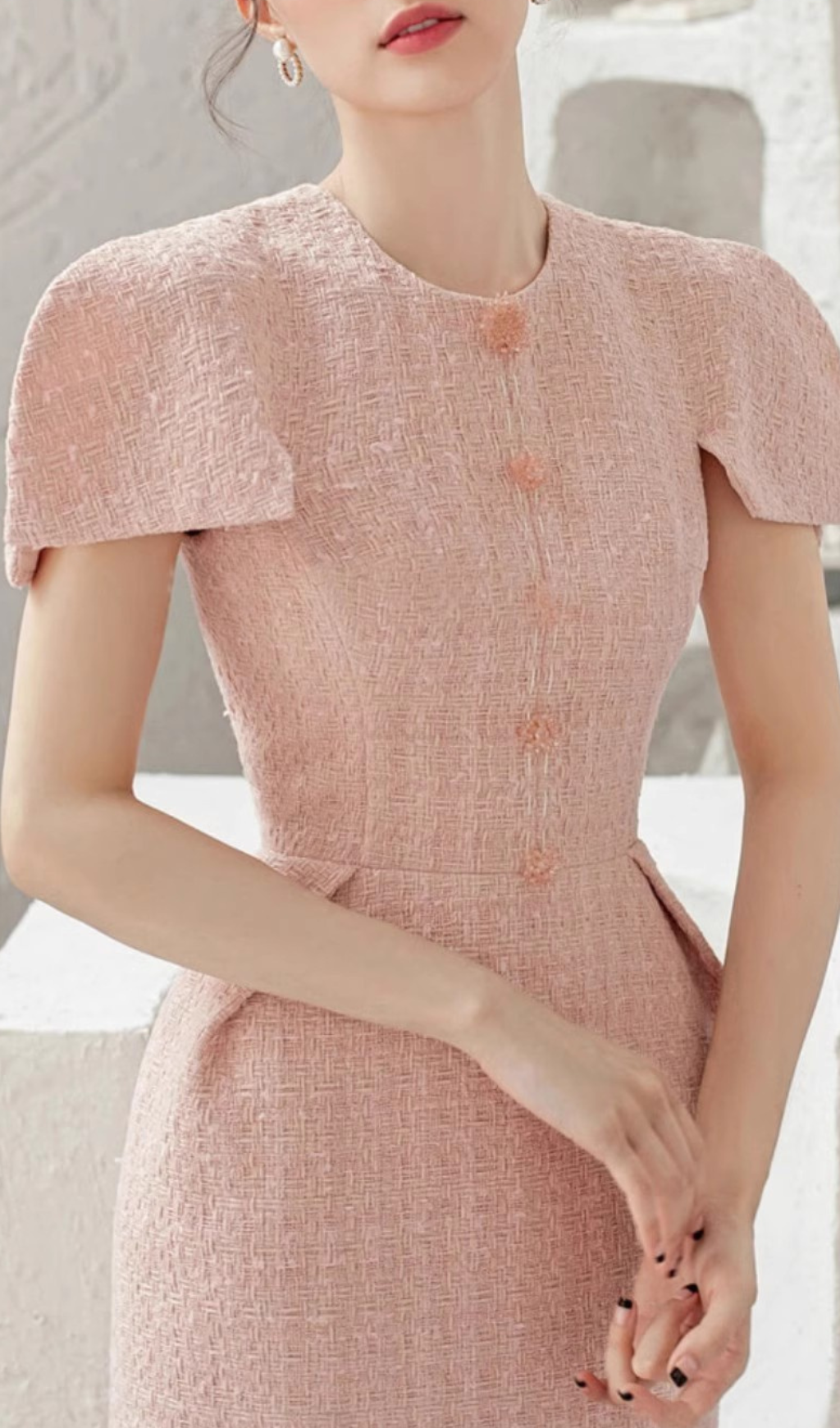 Amabel Pink Tweeds Bodycon Midi Dress