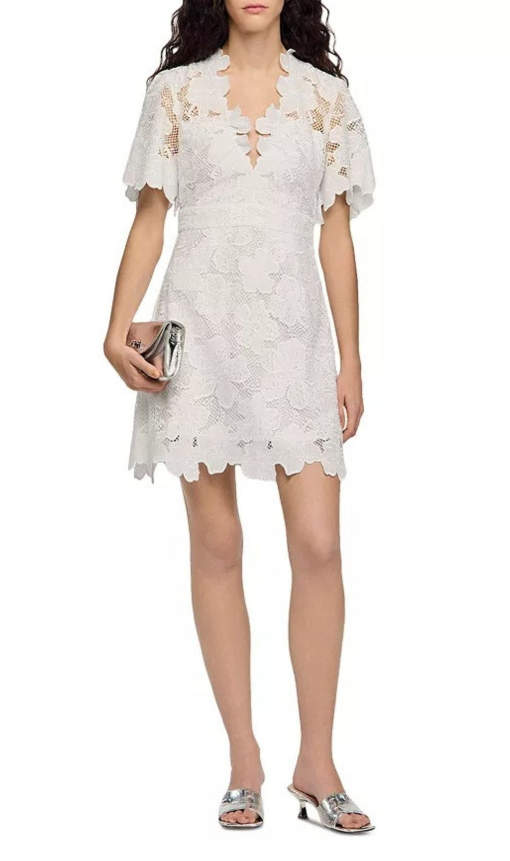 Chic Elara Floral Lace Mini Dress - Elegant V-Neck for Weddings & Events