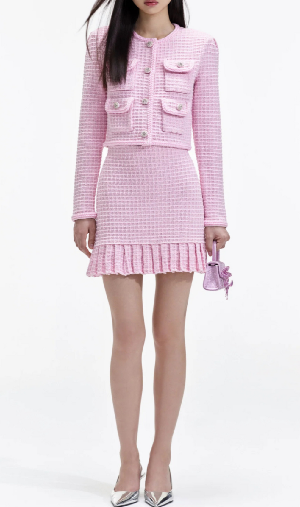 Arwen Pink Sequin Textured Knit Suit