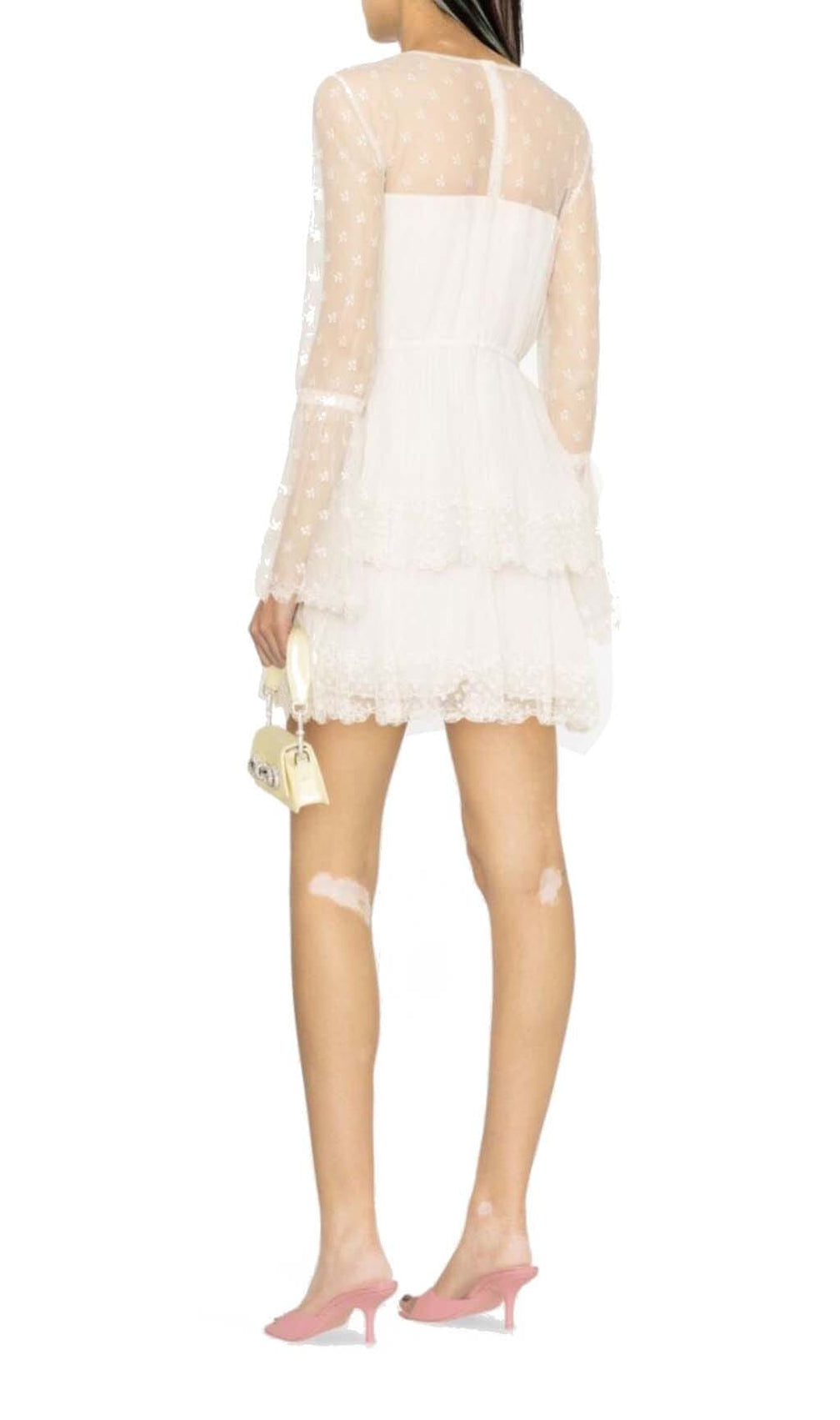Floral-Lace Tiered Mini Dress In Ivory