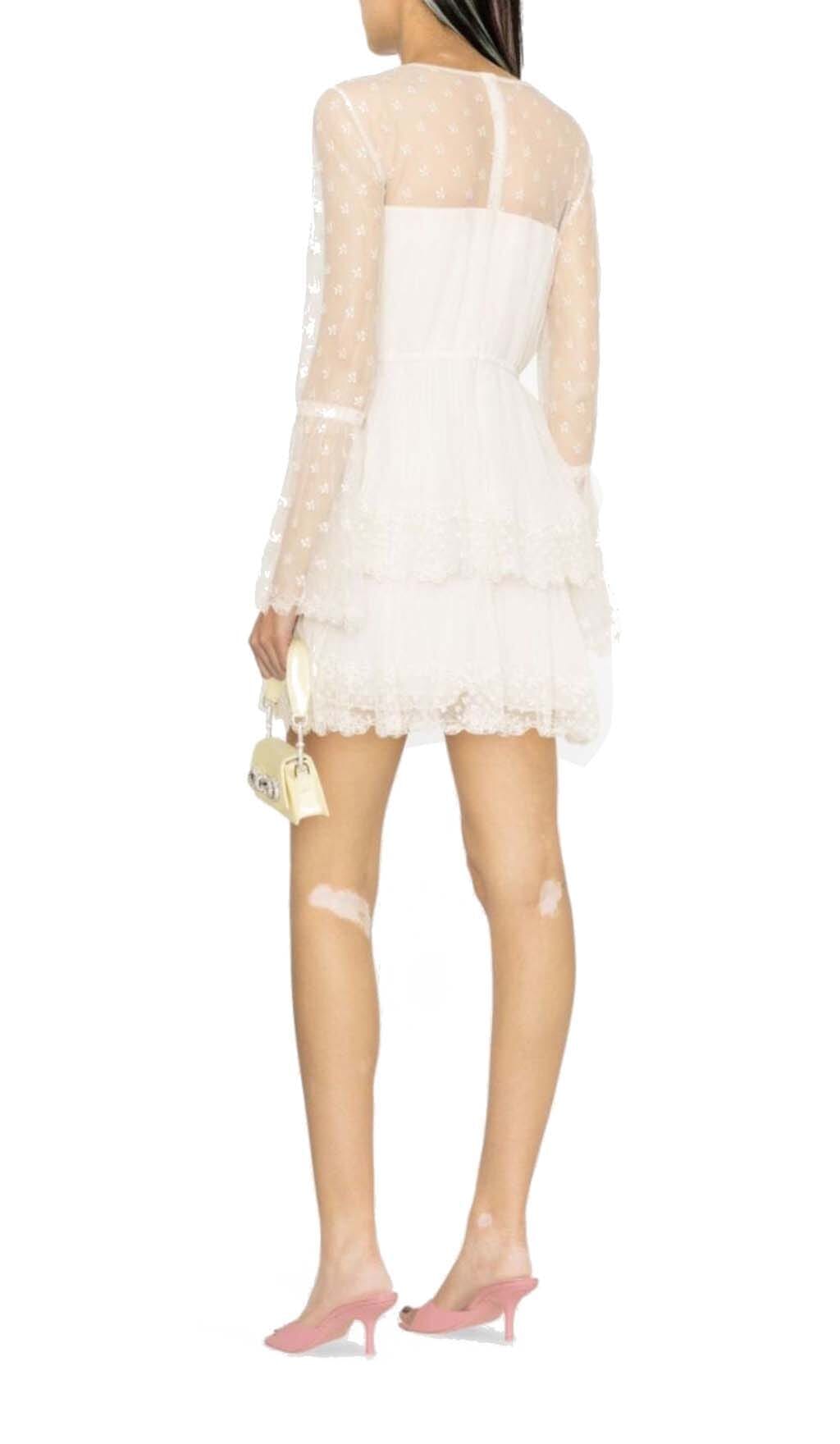 Floral-Lace Tiered Mini Dress In Ivory