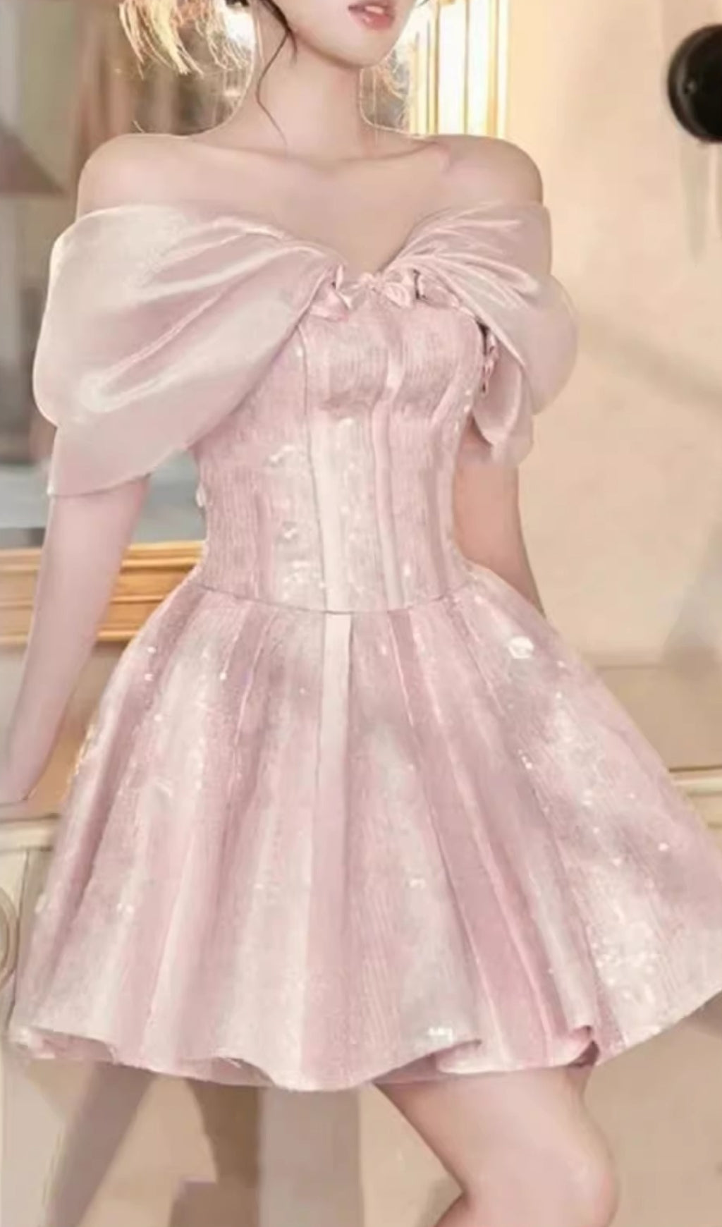 Baroness Pink Corset Off Shoulder Mini Dress