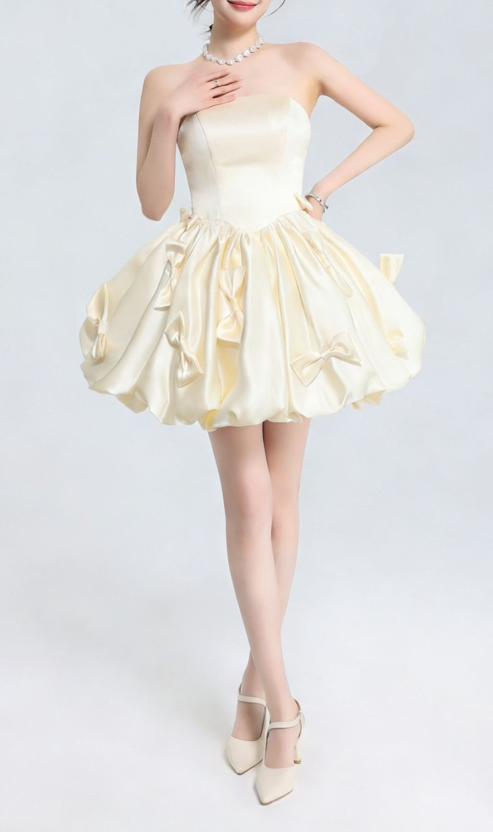 Kristal Strapless Bow Embellished Mini Dress