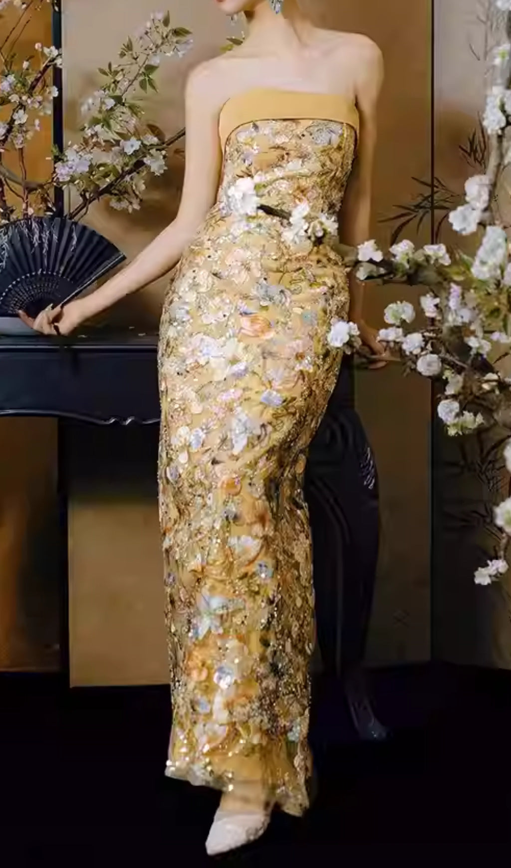 Colista Yellow Flower Embroidery Maxi Dress