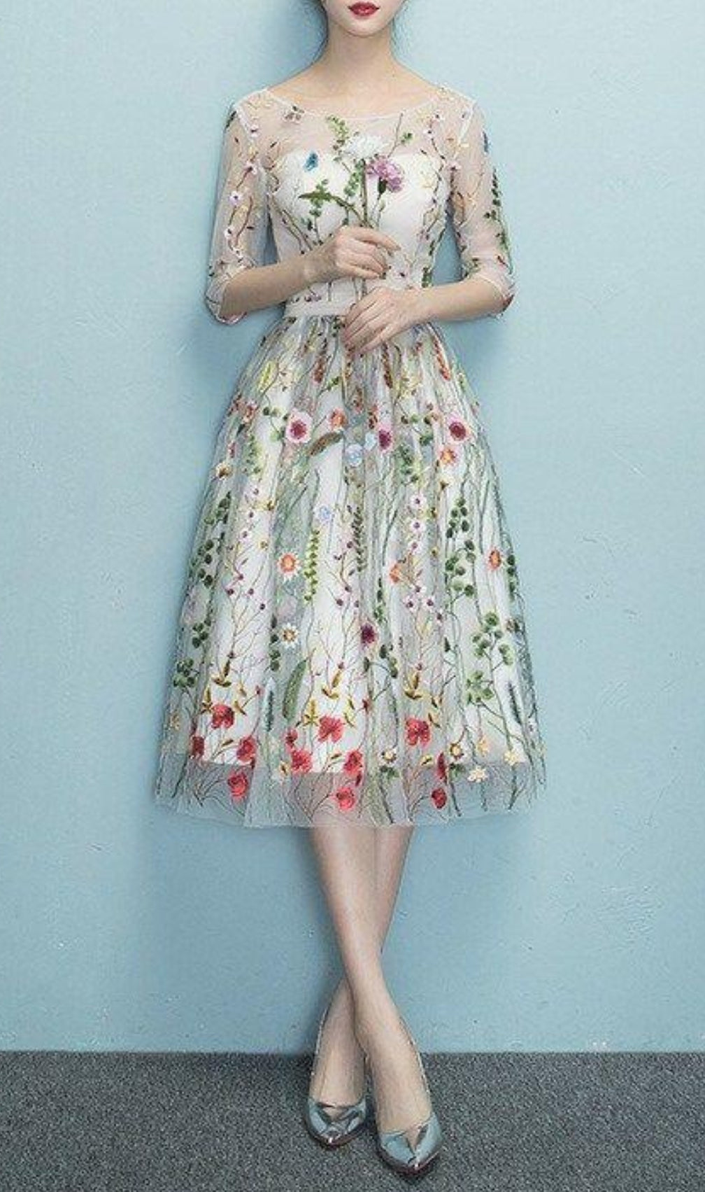 Daphne Flower Mesh Midi Dress
