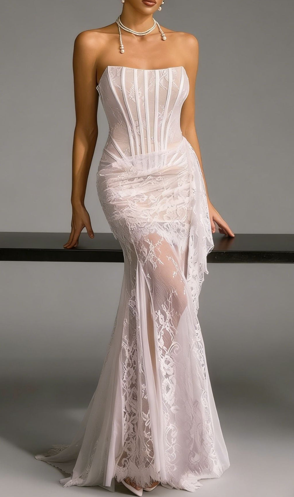 Yolita Elegance: Strapless Lace Corset Maxi Gown for Unforgettable Nights